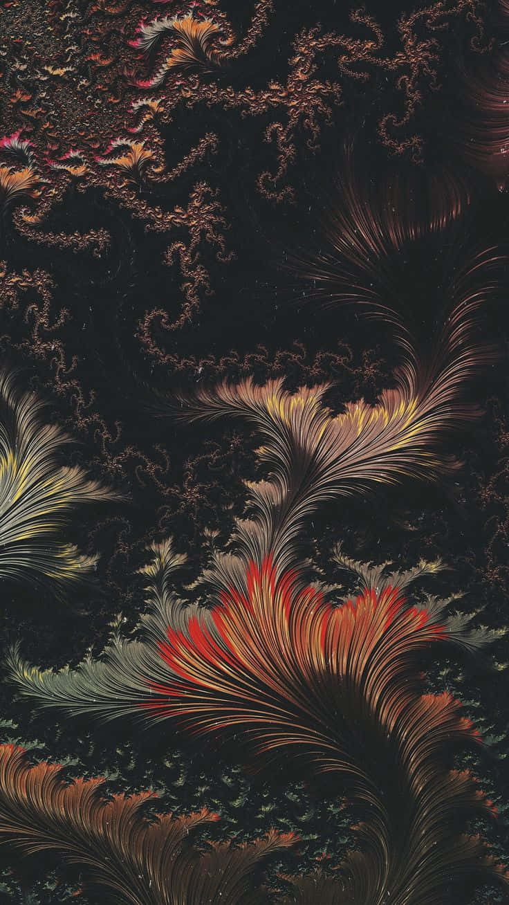 fractal feathers, fiery red gold, amber glow, HD Phone Wallpaper