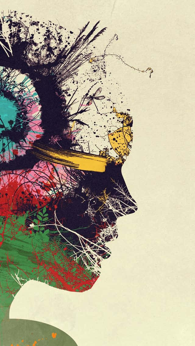 abstract ink silhouette portrait, side profile, vibrant abstract explosion of colors, SD Phone Wallpaper