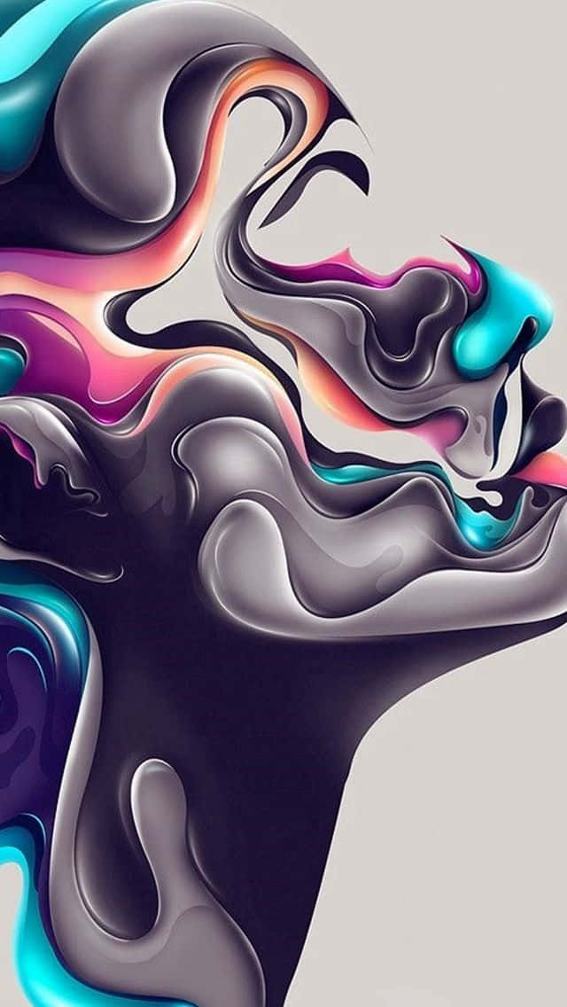 neon liquid swirls, teal purple pink and silver, soft gray background, SD Phone Wallpaper