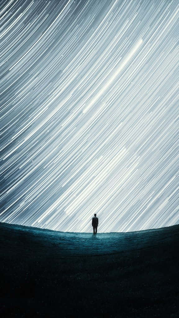 solitary figure, starry skies, dark hill, SD Phone Wallpaper