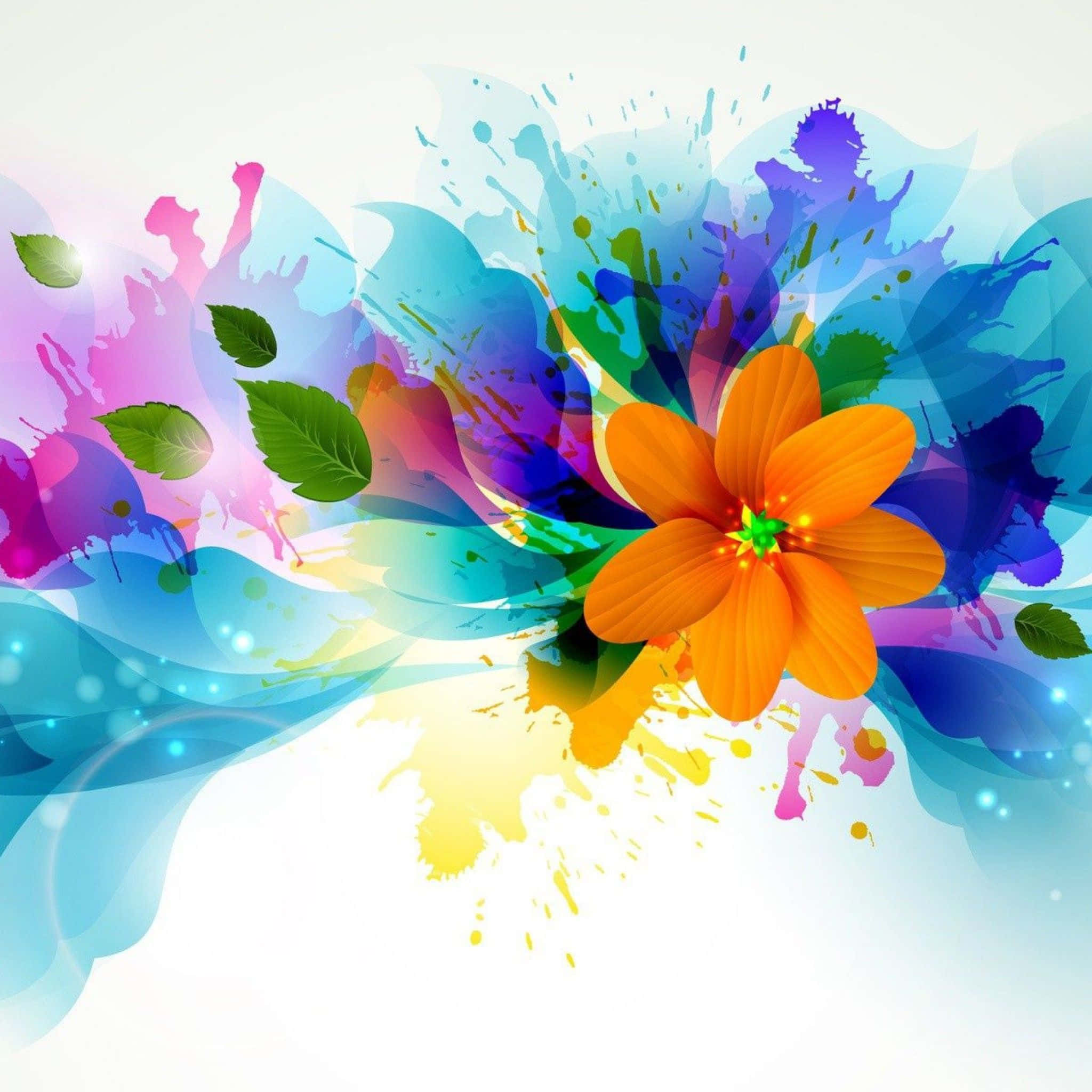 abstract rose, vibrant orange flower, rainbow paint, Full HD Desktop Wallpaper