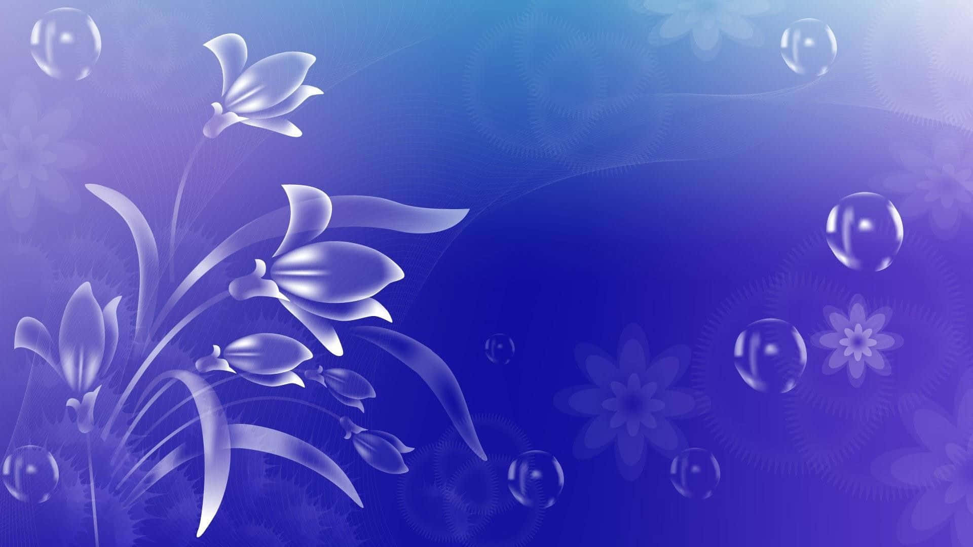 glossy white flowers, bubbles, gradient blue background, Full HD Desktop Wallpaper
