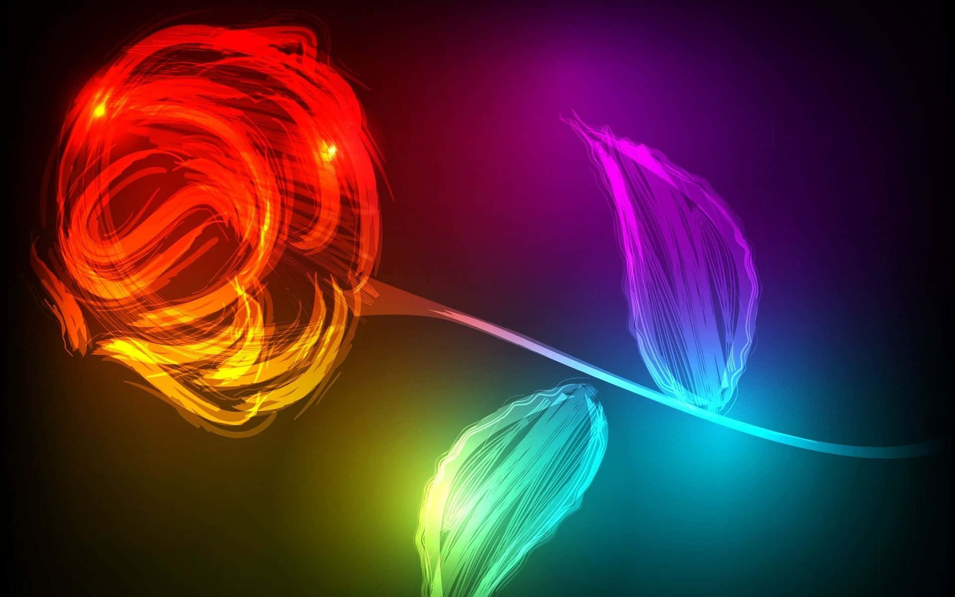 abstract rose, fiery red petals, neon leaves, Full HD Desktop Wallpaper