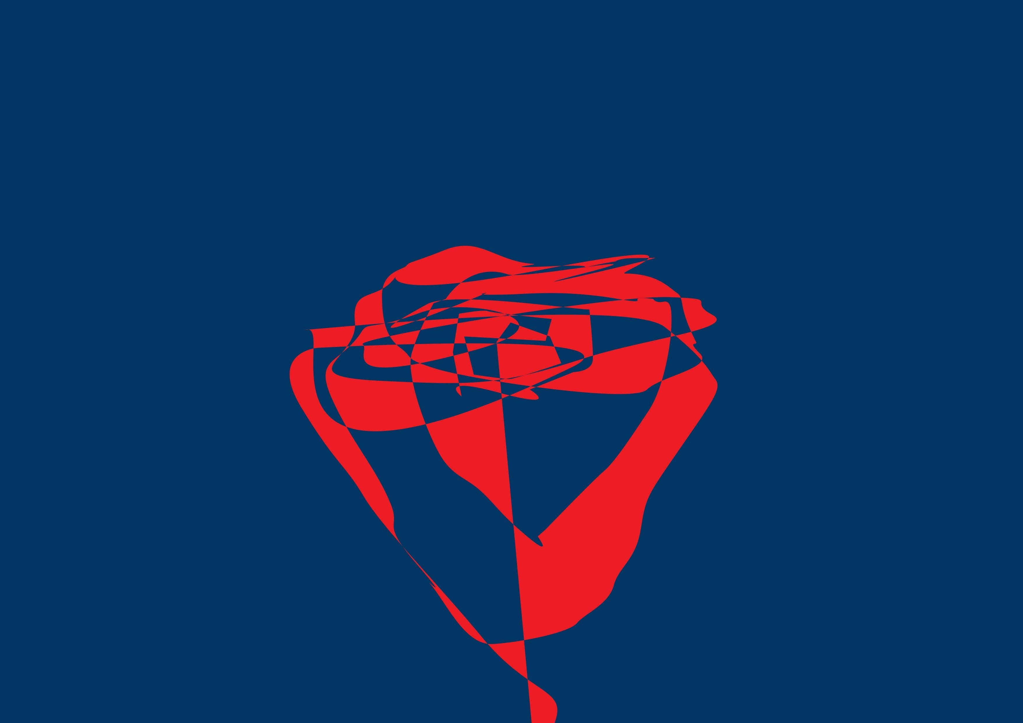 abstract rose, bold red abstract geometric shape, twisted rose, 2K Desktop Wallpaper