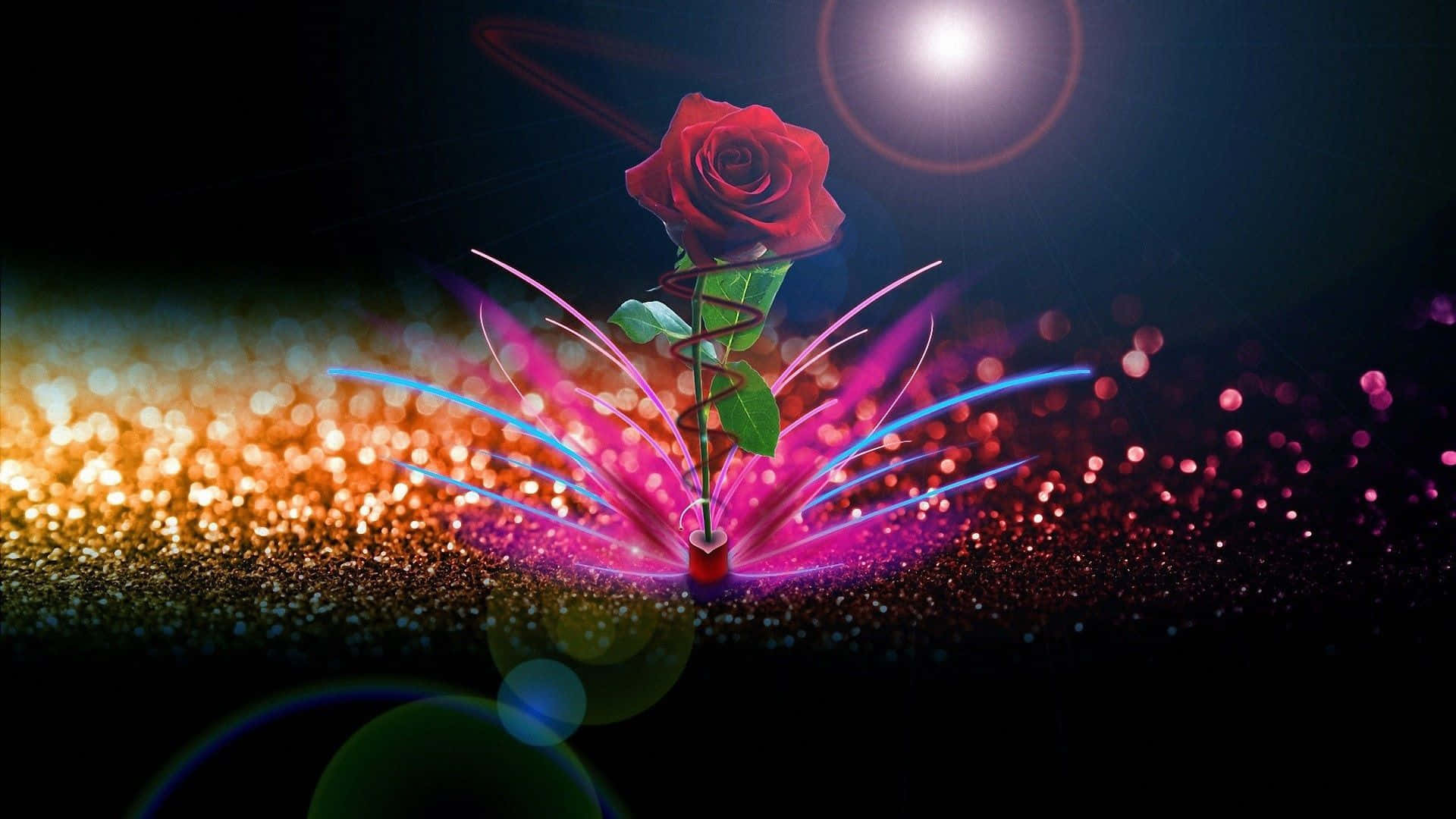 abstract rose, glowing red rose, glittering gold and pink sparkles, Full HD Desktop Wallpaper