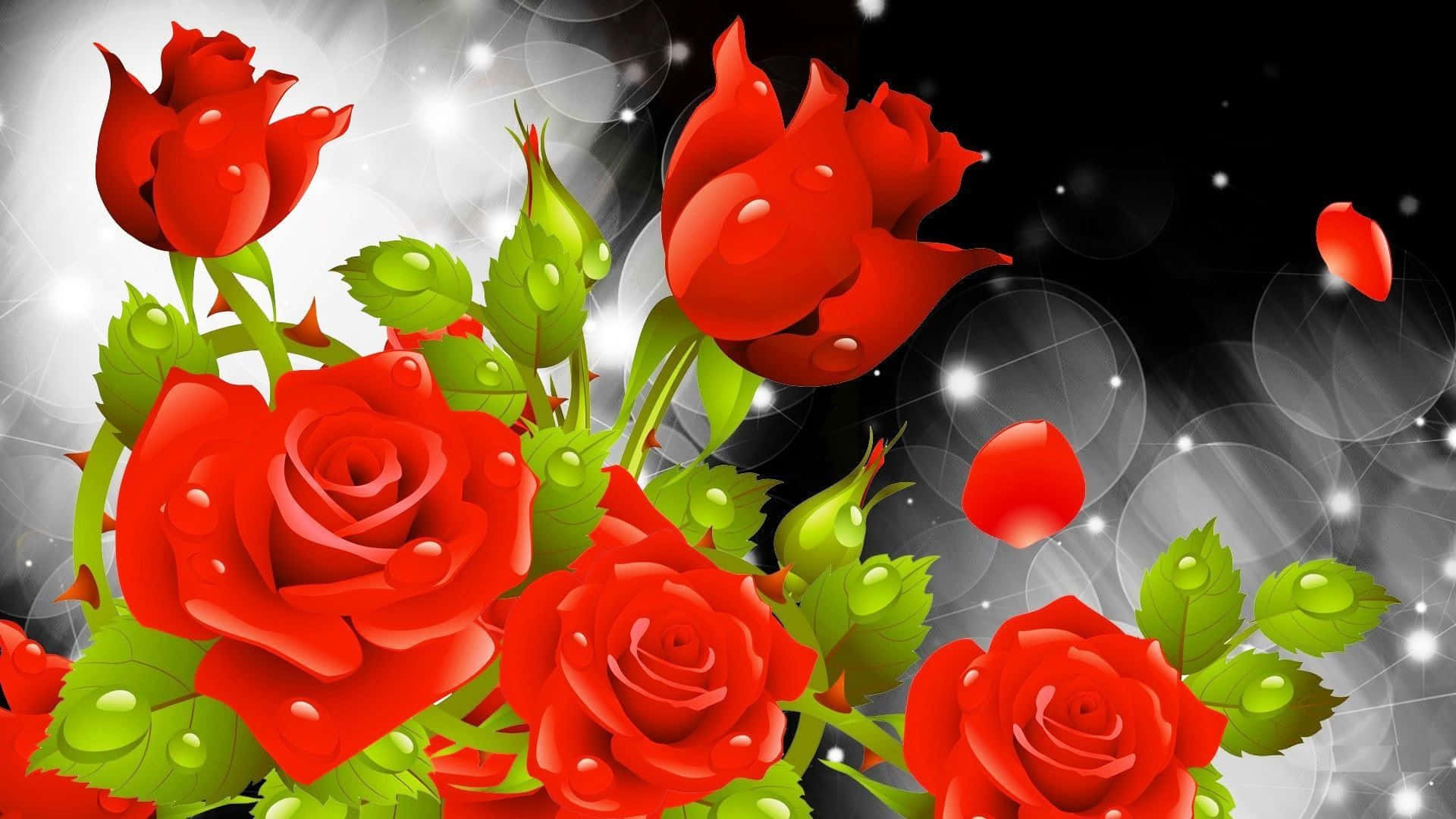 abstract rose, vibrant red roses, dewdrops, Full HD Desktop Wallpaper
