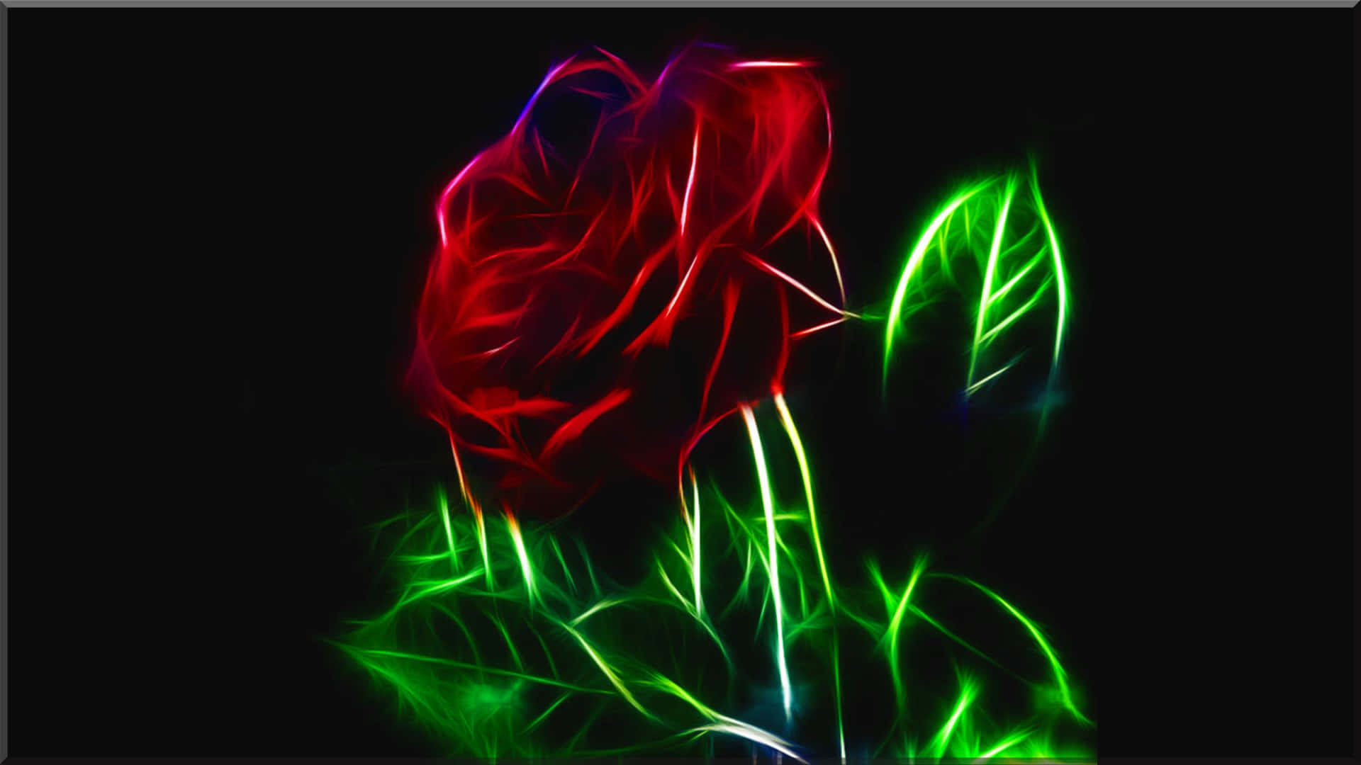 abstract rose, glowing red rose, neon green leaves, Full HD Desktop Wallpaper