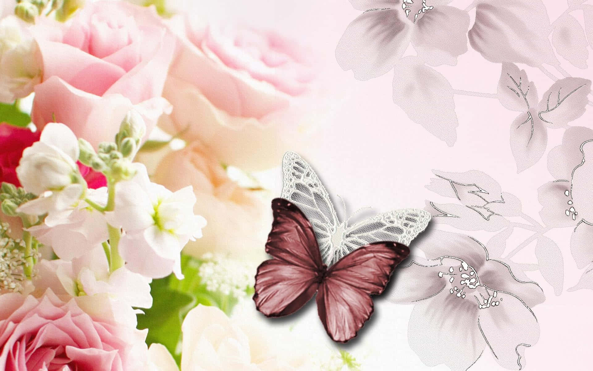 abstract rose, maroon butterfly, lace-like wings, Full HD Desktop Wallpaper