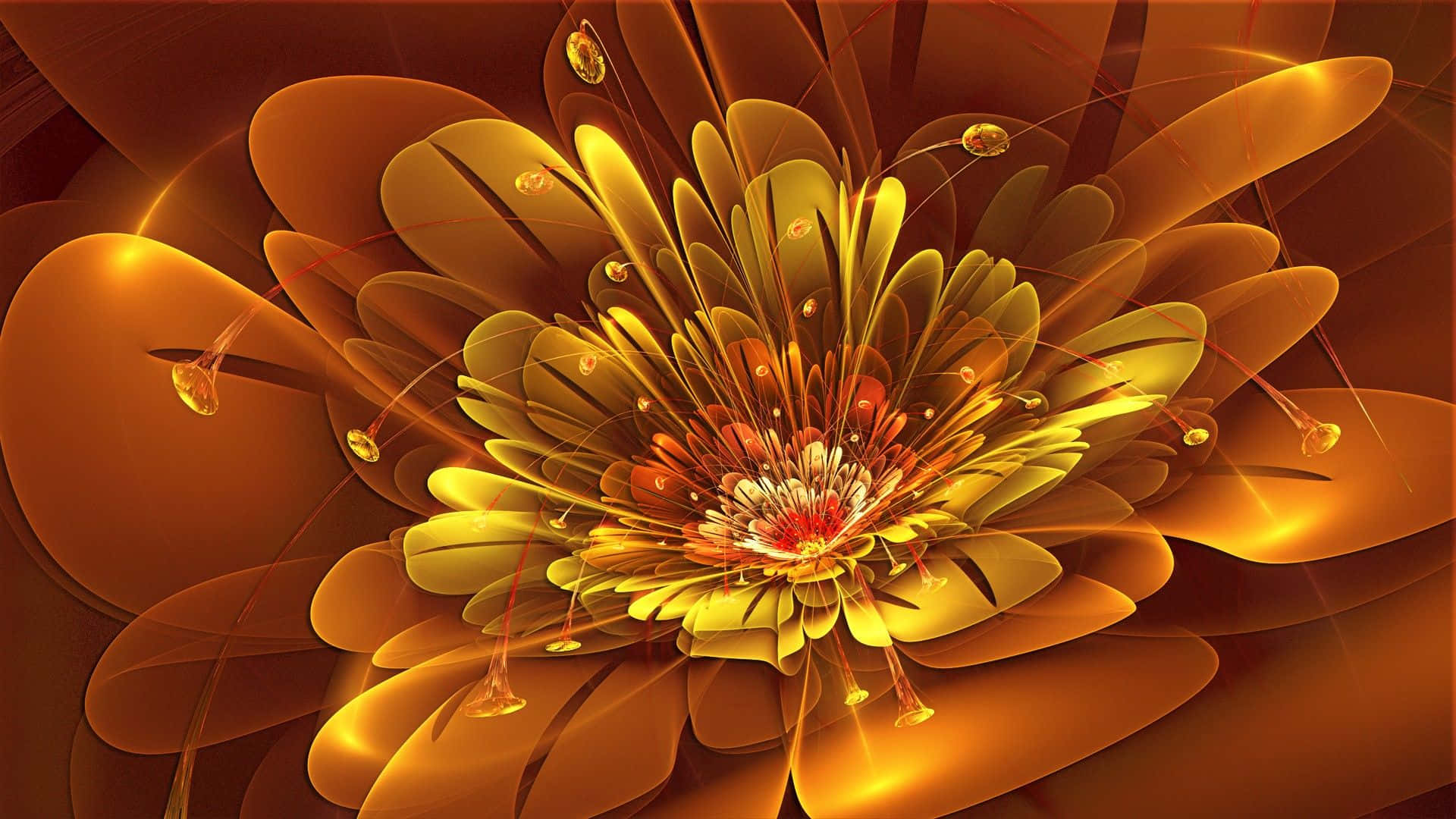 abstract rose, golden fractal flower, glowing petals, Full HD Desktop Wallpaper