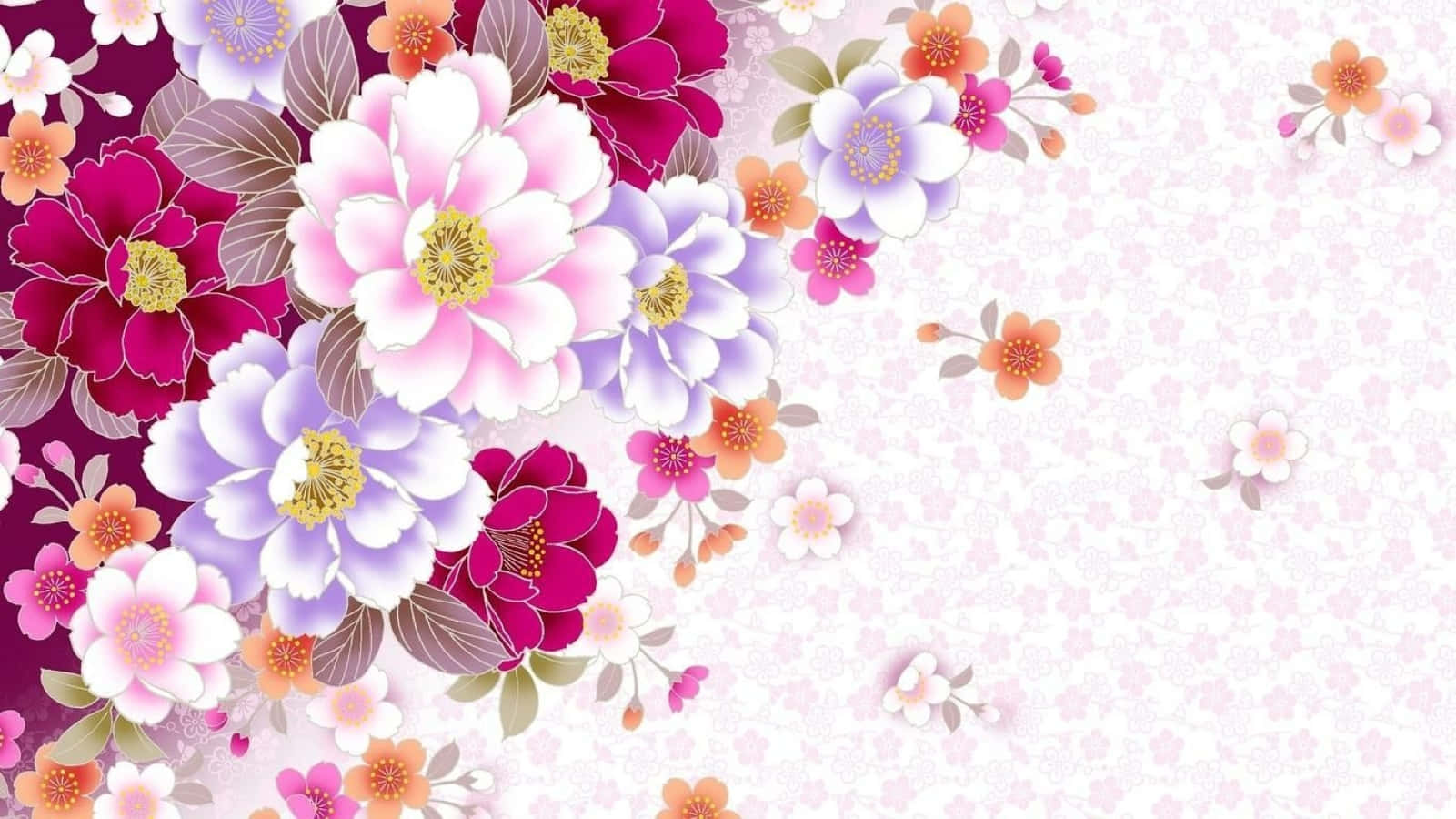 abstract rose, pink purple and orange flowers, yellow centers, HD Desktop Wallpaper