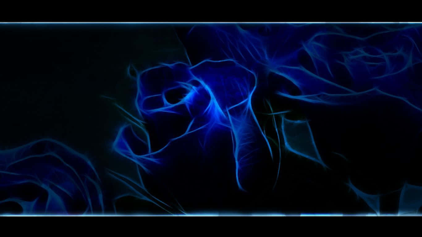 dark blue rose, electric blue fractal patterns, deep black background, HD Desktop Wallpaper