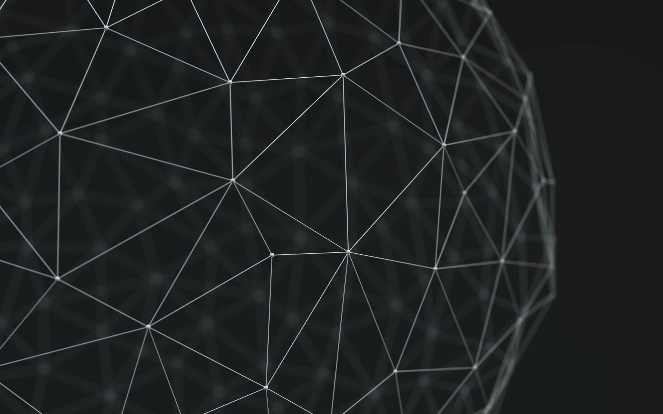 geometric sphere, glowing white lines, dots, 2K Desktop Wallpaper