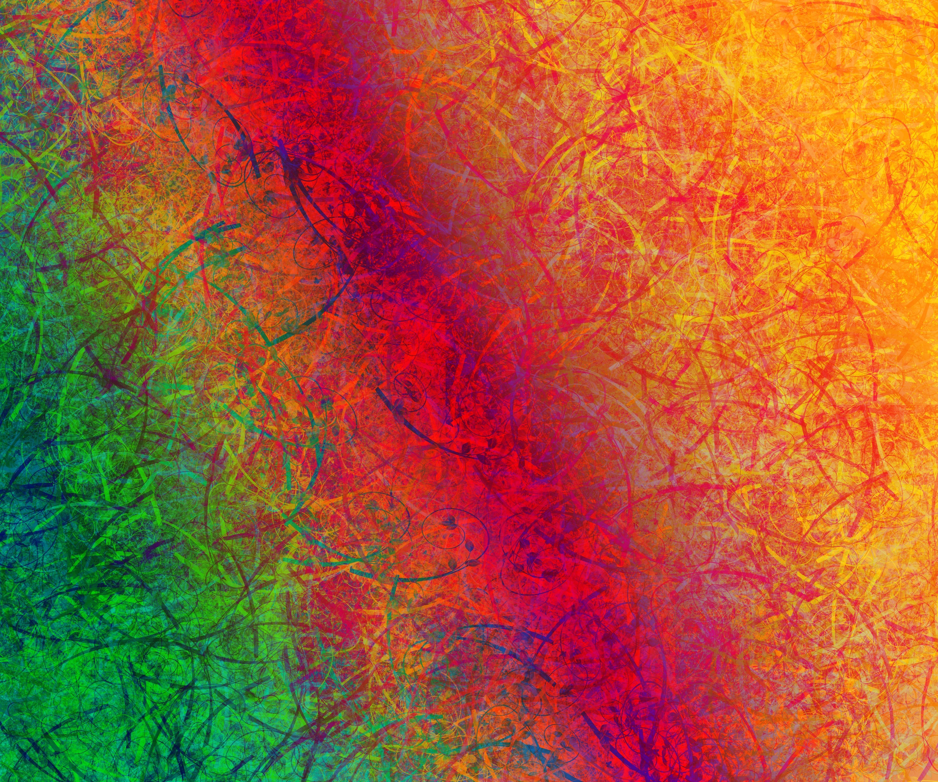 Abstract Shapes, colorful brushstrokes, fiery reds, 2K Desktop Wallpaper