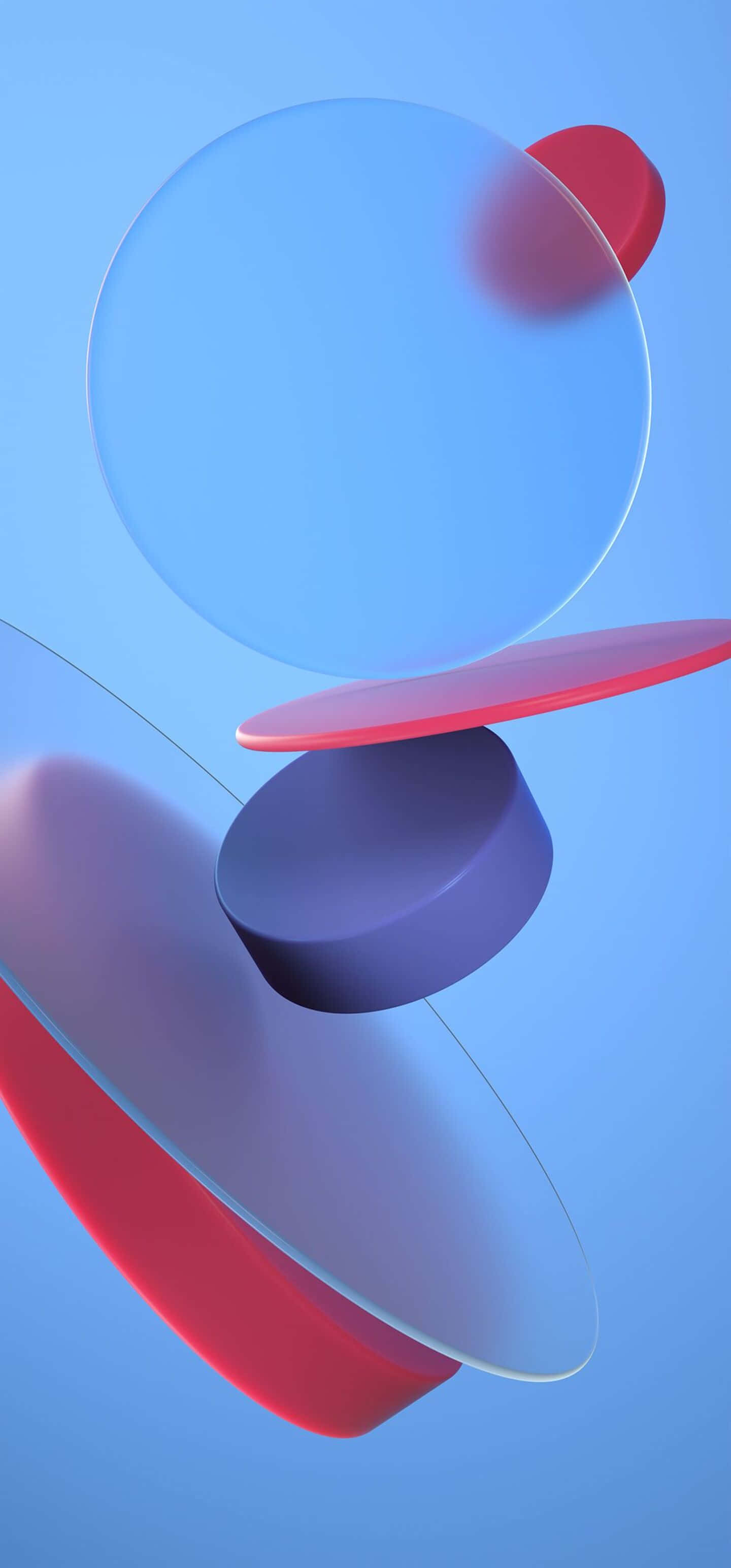translucent blue, red geometric shapes, soft gradient blue background, 2K Phone Wallpaper