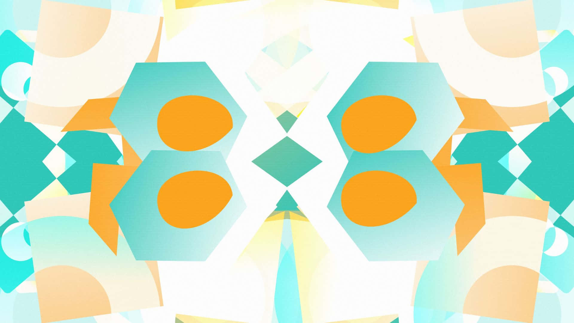 teal hexagons, orange circles, pastel geometric shapes, Full HD Desktop Wallpaper