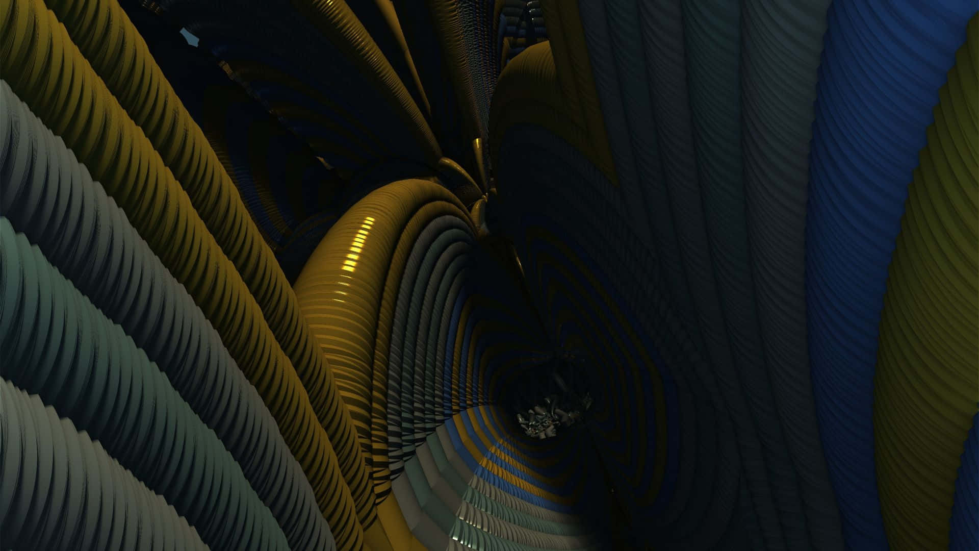abstract curved tubular shapes, deep blue, yellow, Full HD Desktop Wallpaper