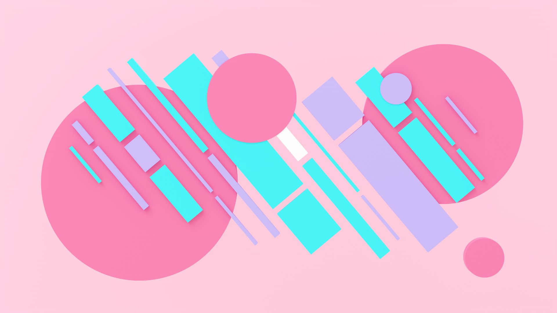 geometric abstract shapes, pastel pink, cyan, Full HD Desktop Wallpaper
