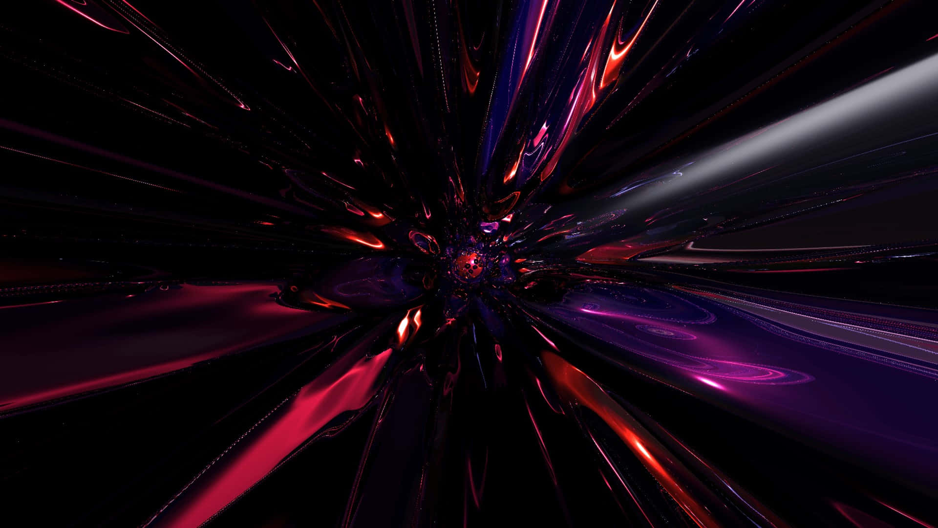 abstract hyperspace tunnel, glossy red purple and black ribbons, glowing core, Full HD Desktop Wallpaper