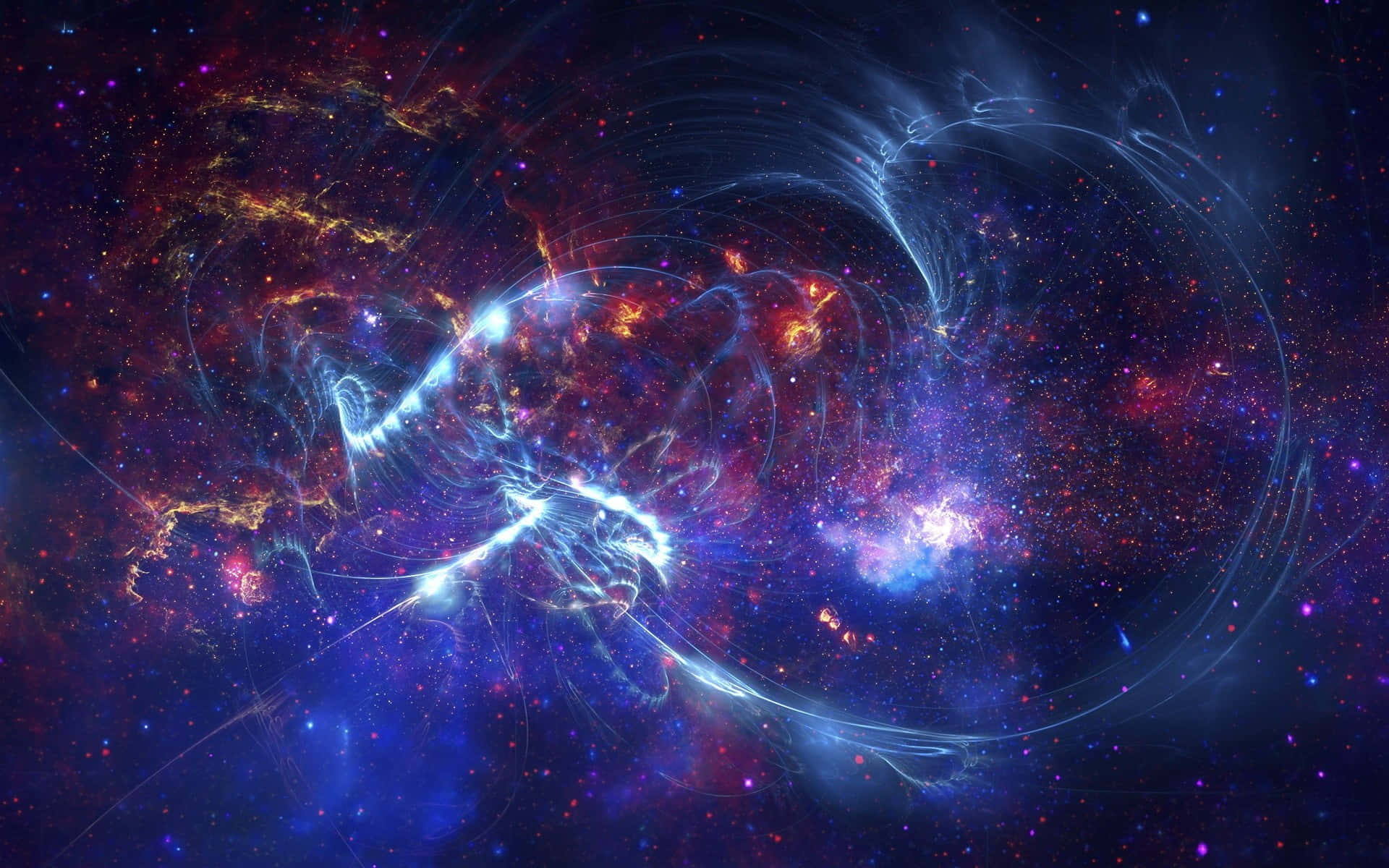 galactic nebula, electric blue, fiery orange, Full HD Desktop Wallpaper
