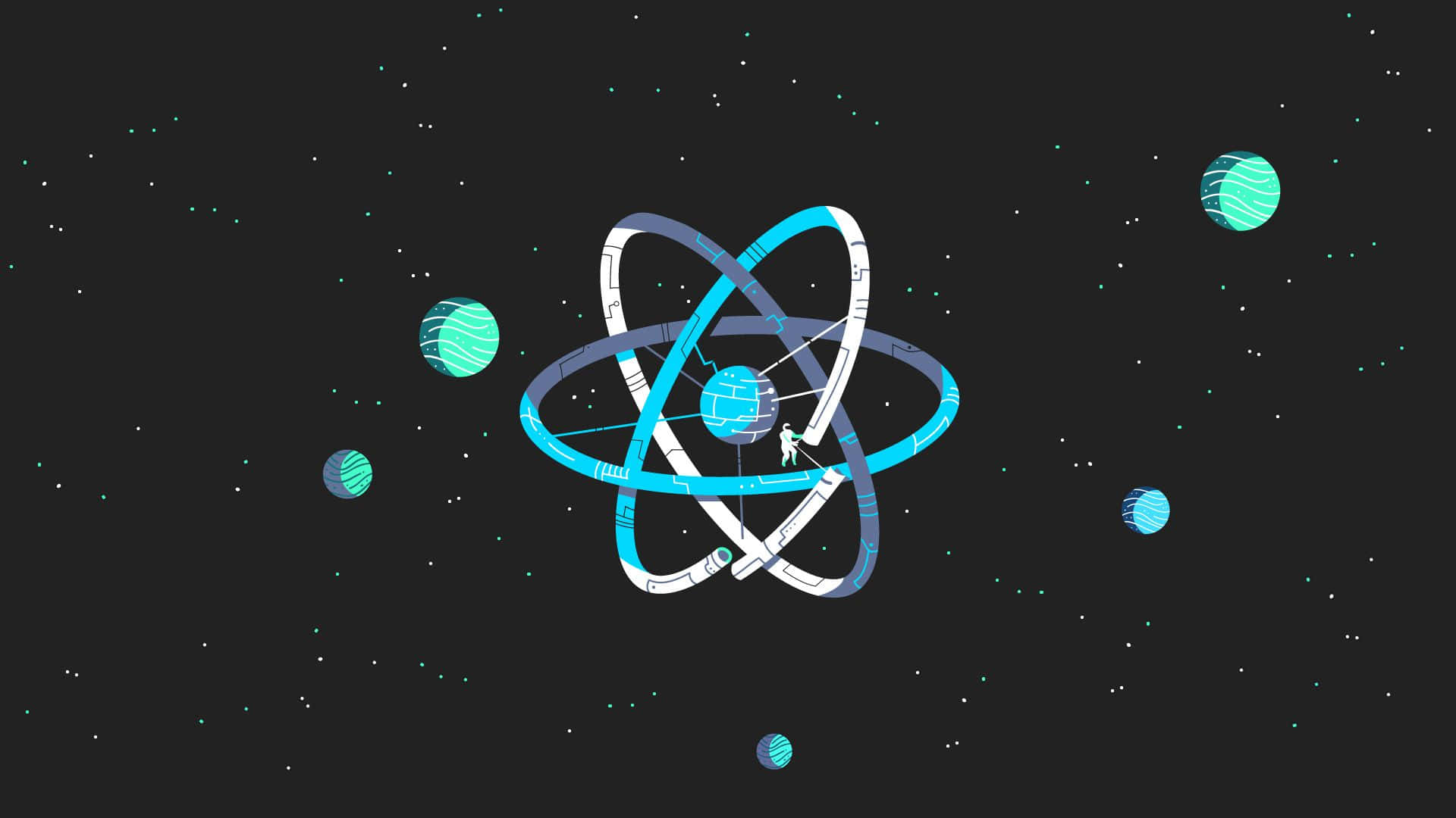 Abstract Space, atom design, glowing blue orbits, Full HD Desktop Wallpaper