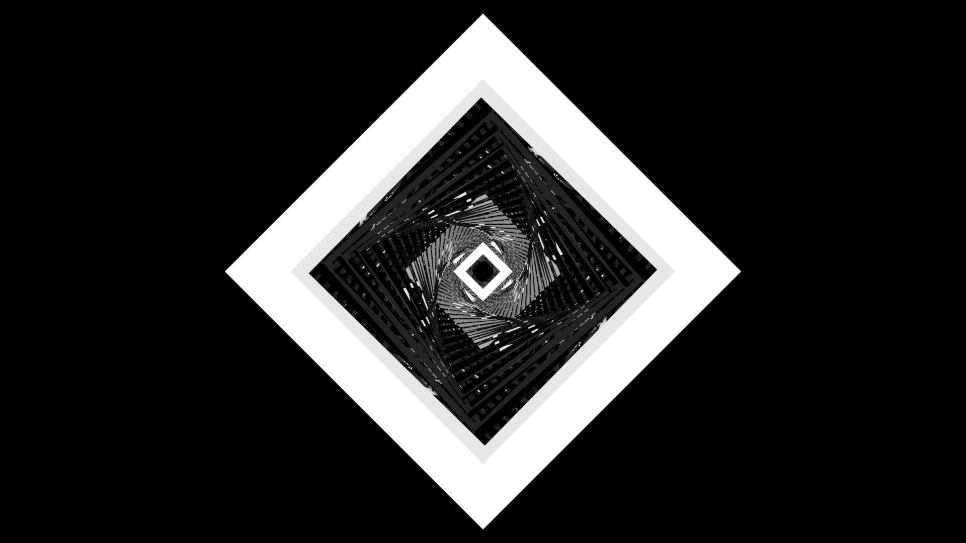 black and white geometric spiral pattern, diamond-shaped frame, stark black background, Full HD Desktop Wallpaper