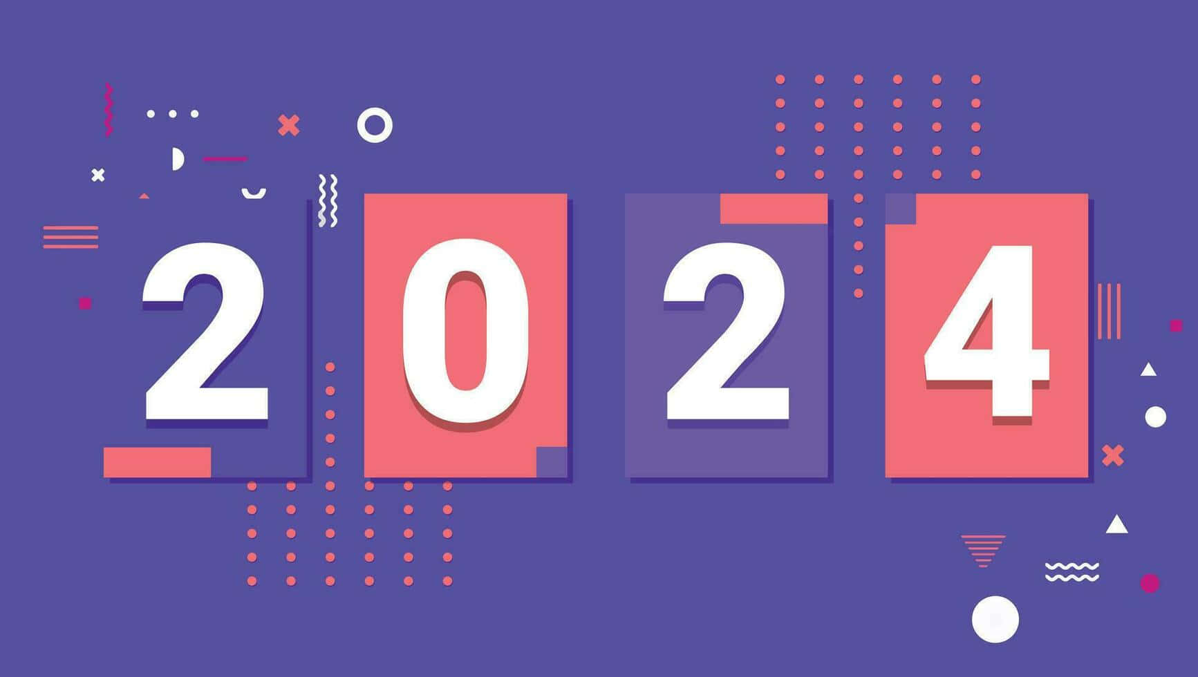 2024, white, colorful blocks, HD Desktop Wallpaper
