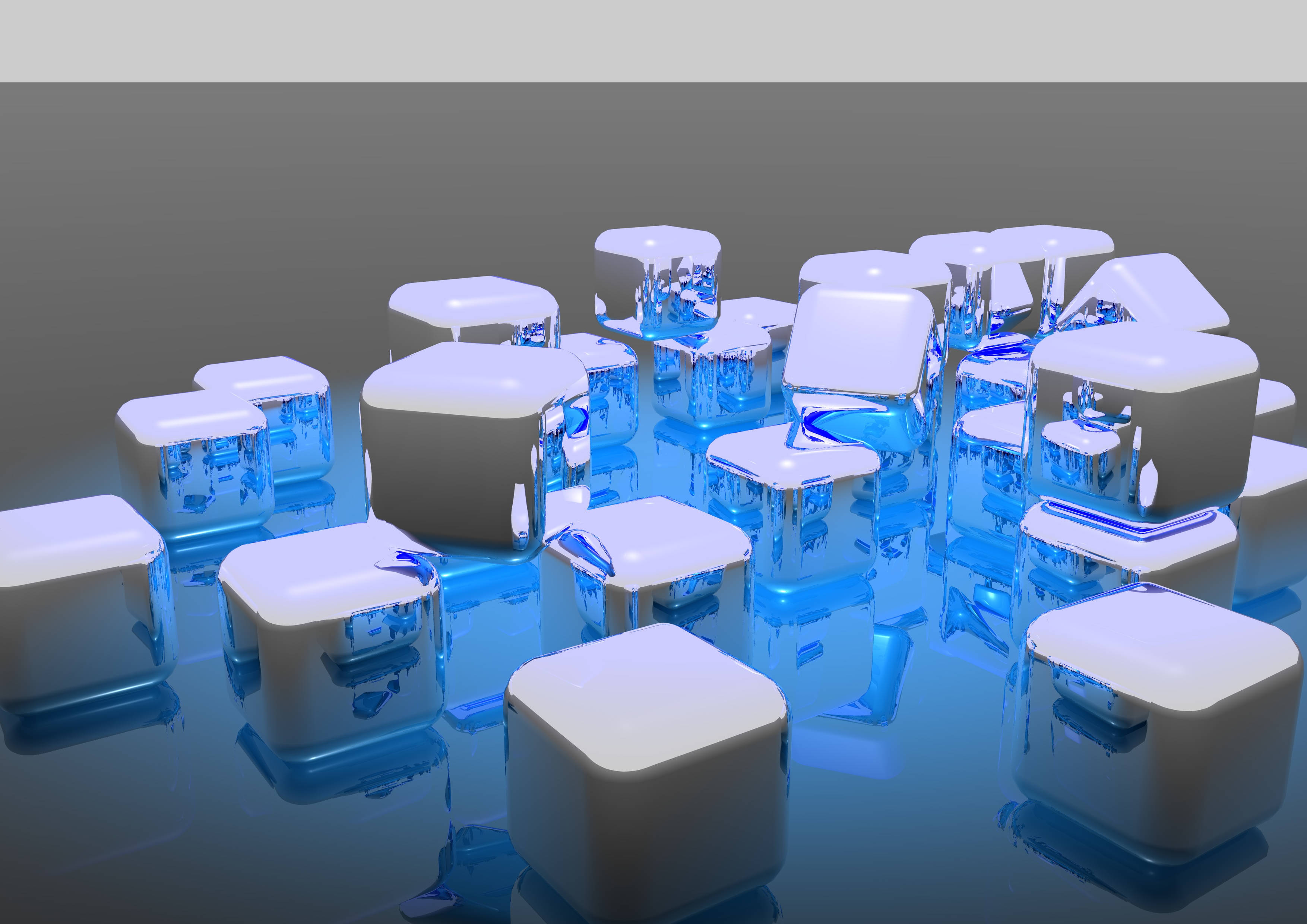 4K Abstract Rounded Cubes, glossy white cubes, blue glowing interiors, 2K Desktop Wallpaper