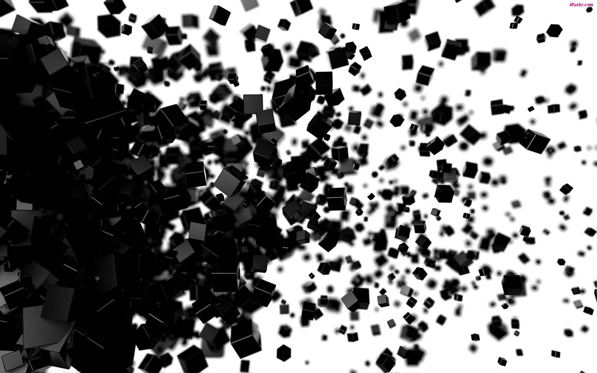 black geometric cubes, stark white background, high contrast digital abstract scene, Full HD Desktop Wallpaper