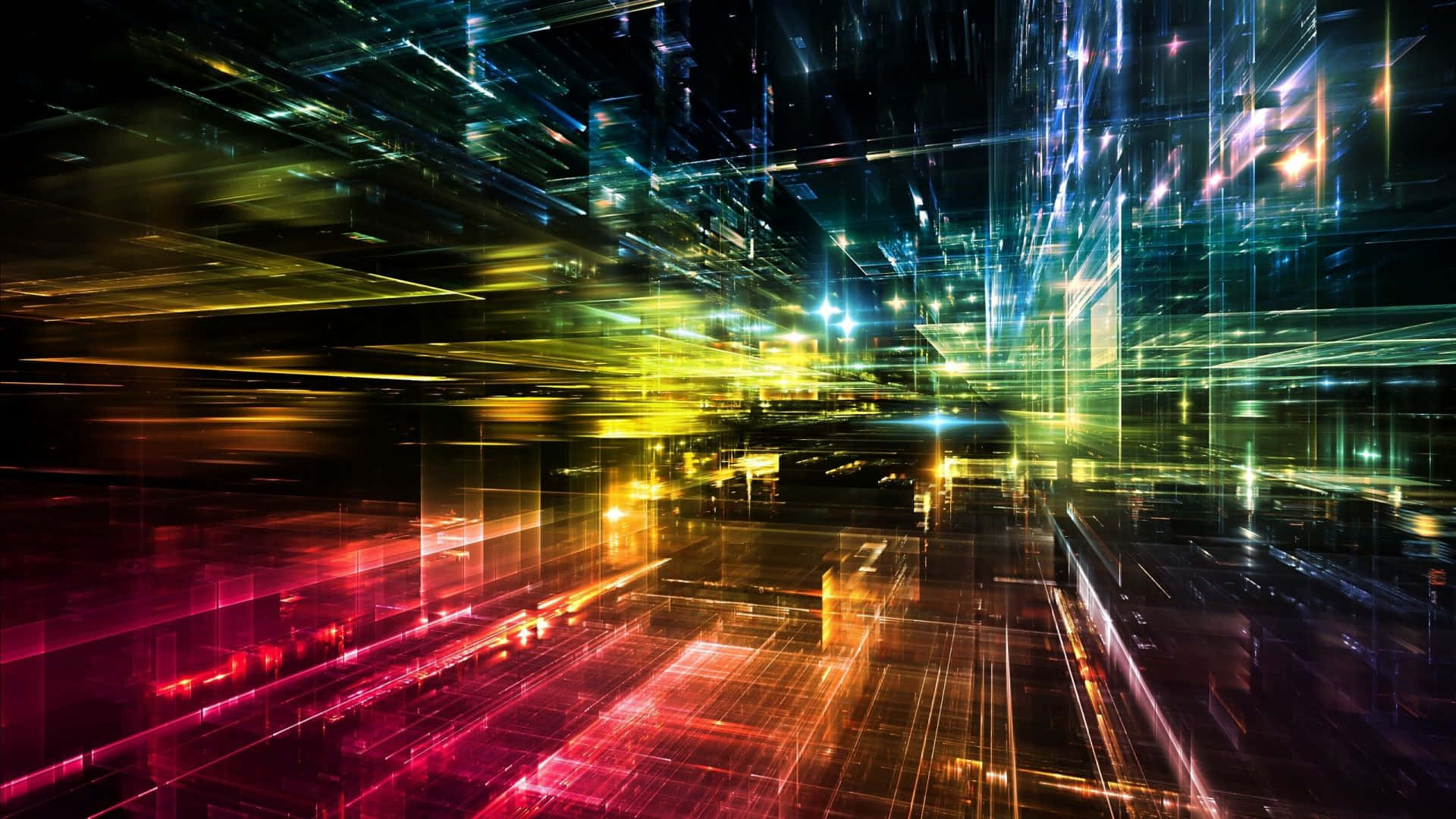 neon lights, red yellow and blue, dark background, Full HD Desktop Wallpaper