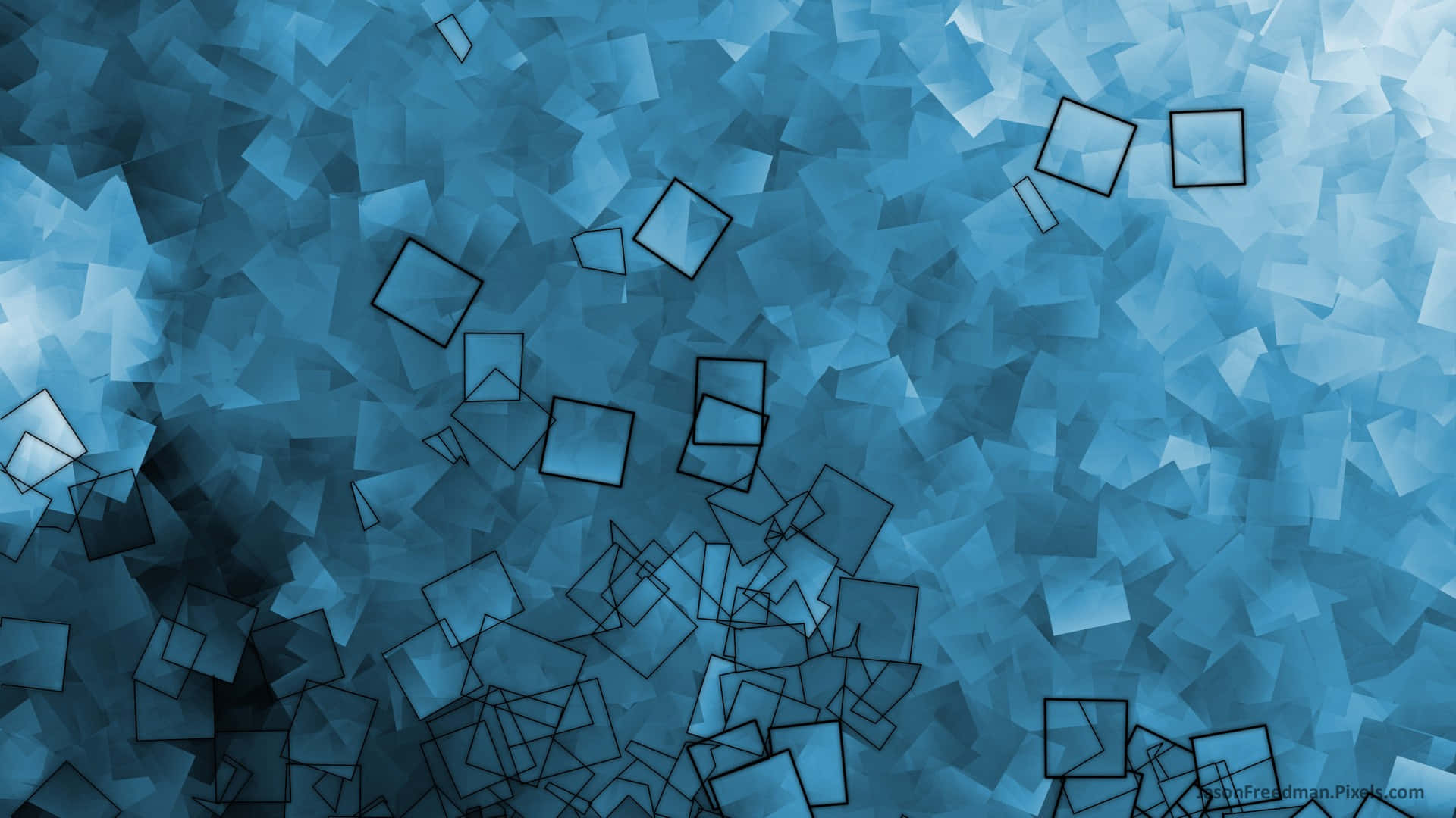 blue geometric abstract, abstract blue background, floating black outlined squares, Full HD Desktop Wallpaper