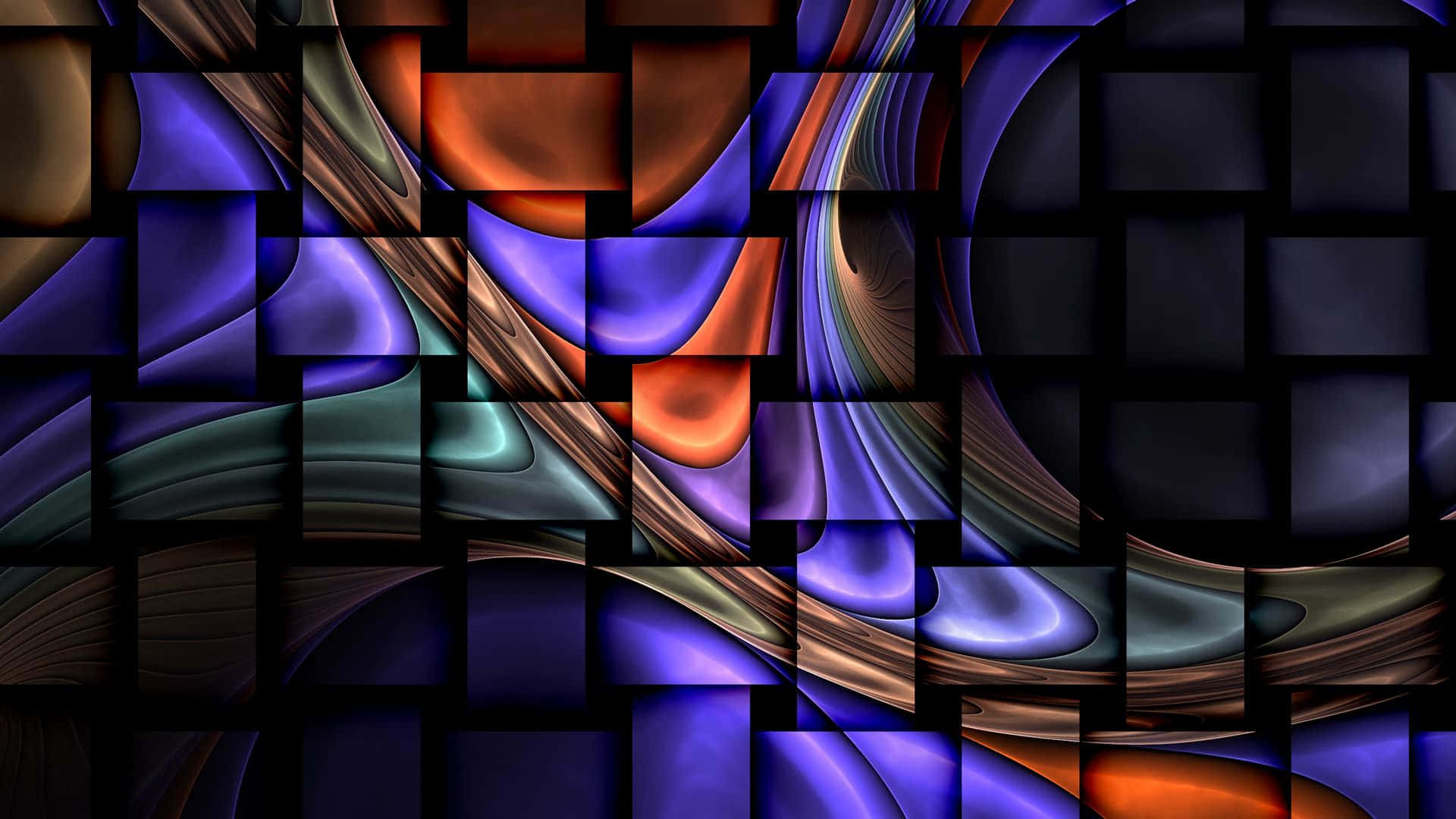 Abstract Geometric Interplay, metallic blues, oranges, Full HD Desktop Wallpaper