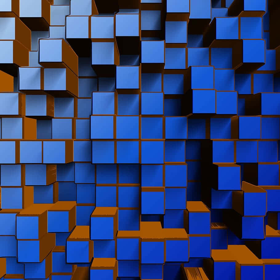 blue3 d cubes abstract pattern, 3d wall, blue and orange cubes, SD Desktop Wallpaper