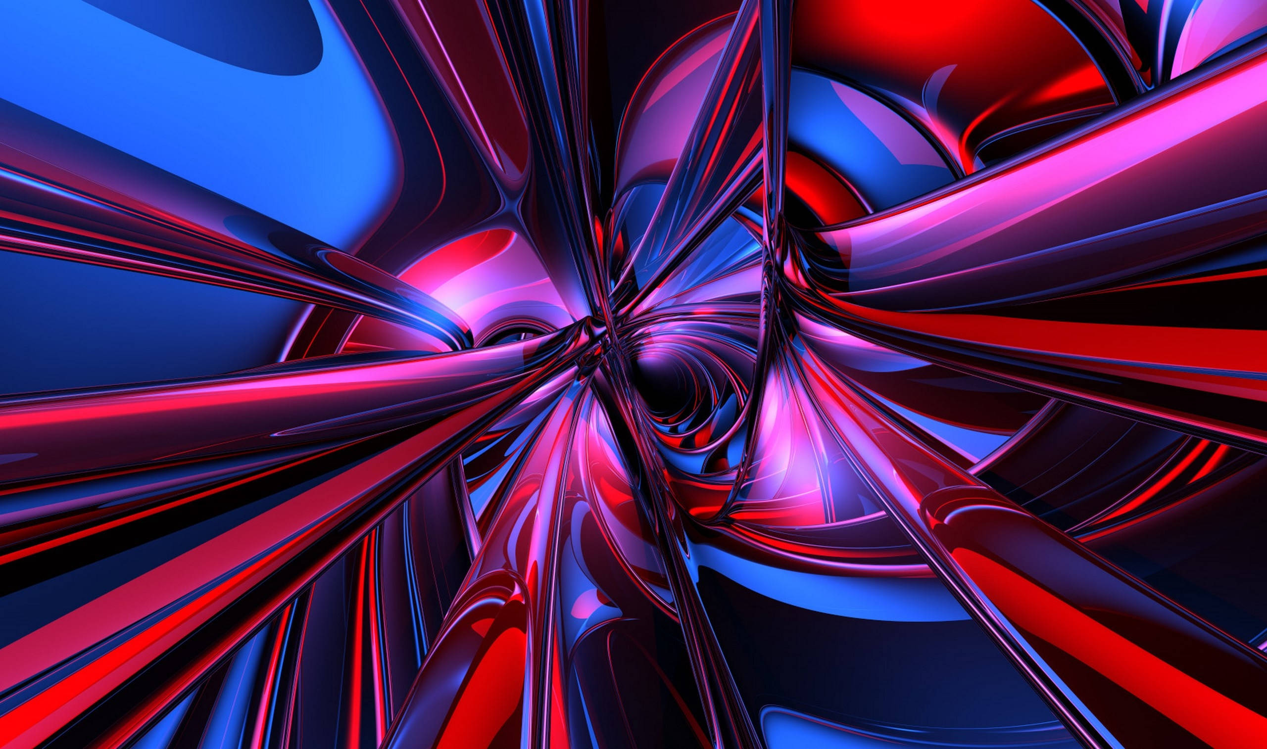 vibrant red, blue metallic ribbons, hypnotic tunnel, 2K Desktop Wallpaper
