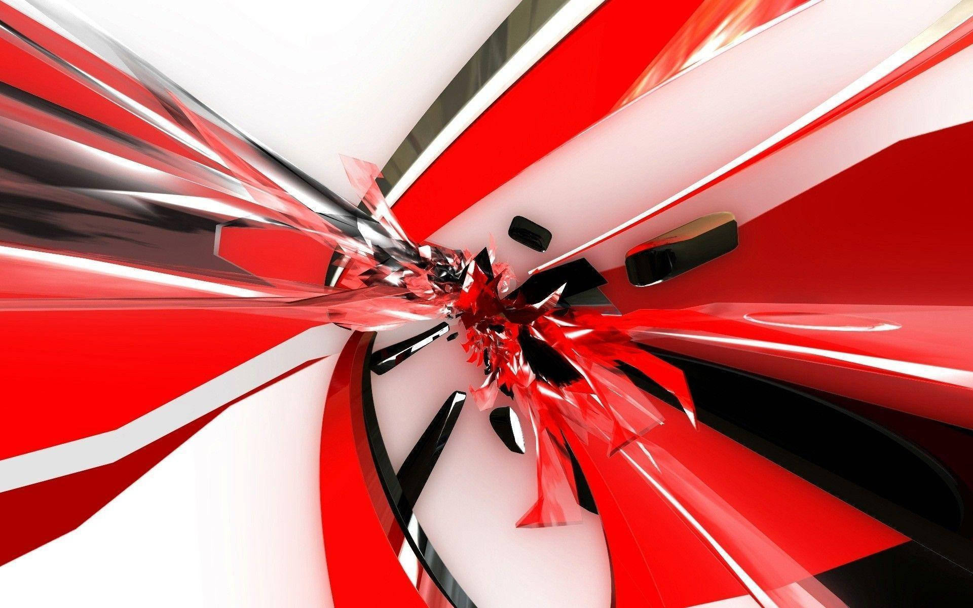 3D Black And Red Abstract Line, glossy red, white, Full HD Desktop Wallpaper