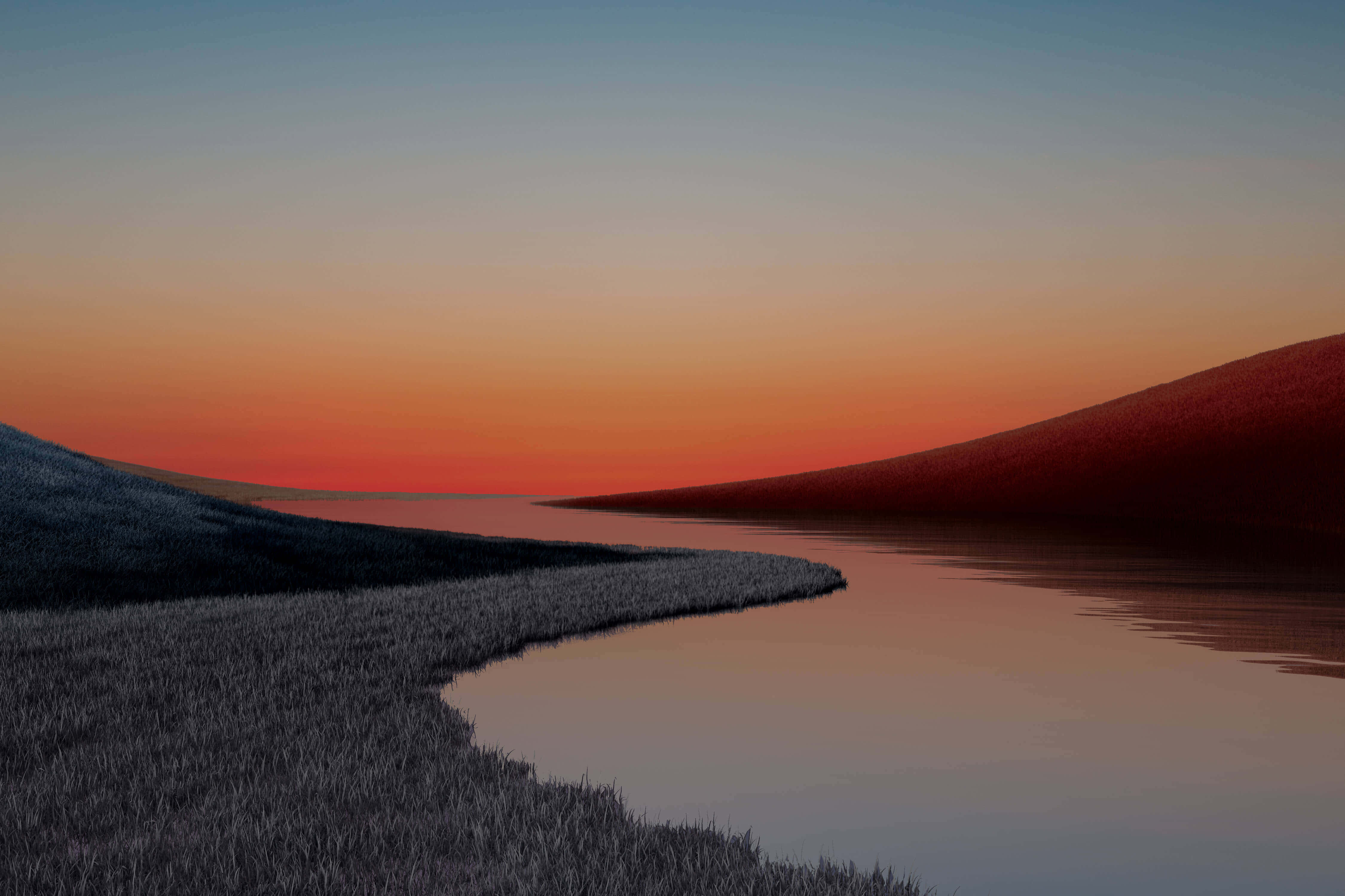 stream, sunset, winding river, 4K Desktop Wallpaper