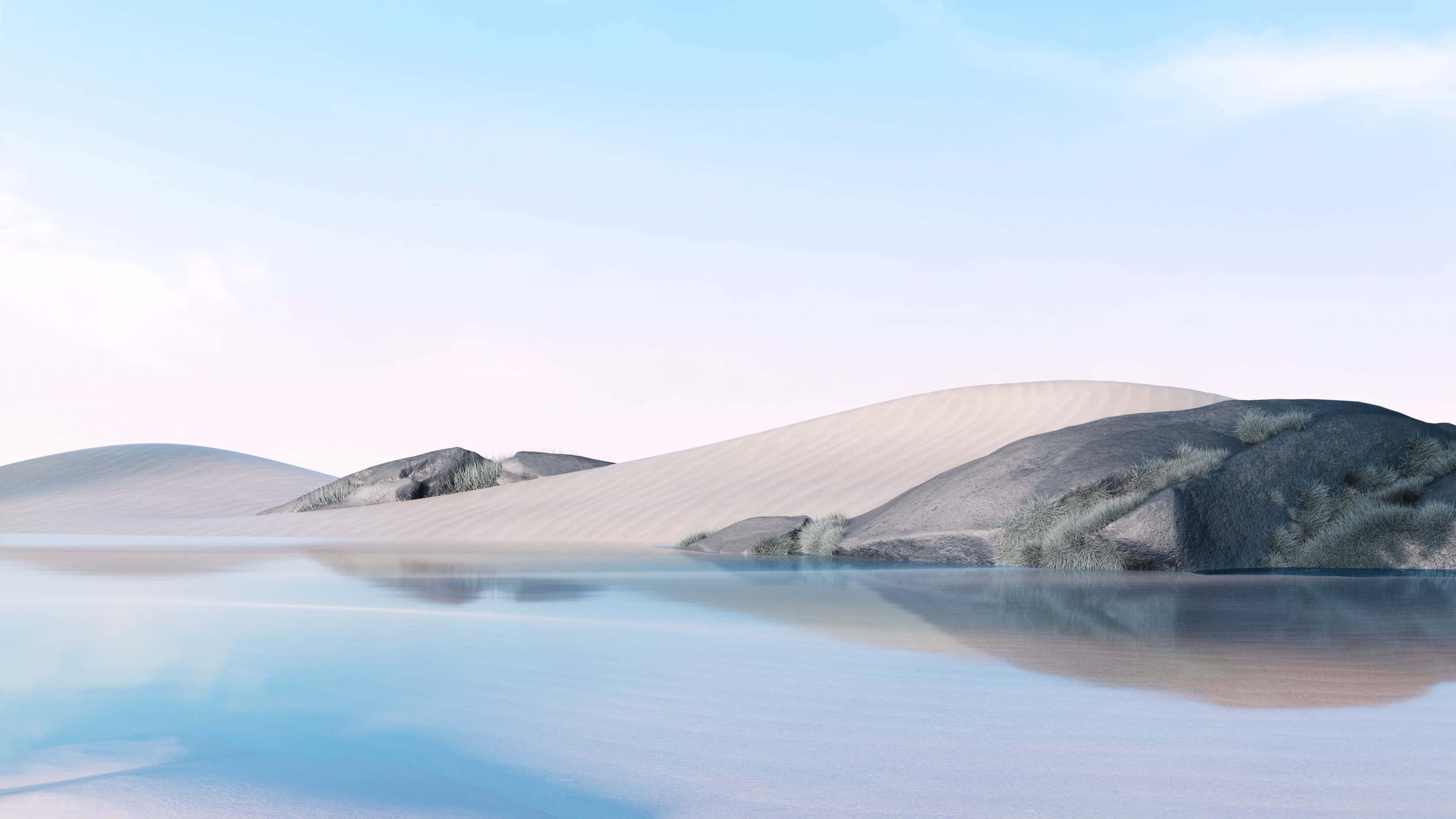 calm blue water, soft pastel sky, gentle reflections, 4K Desktop Wallpaper