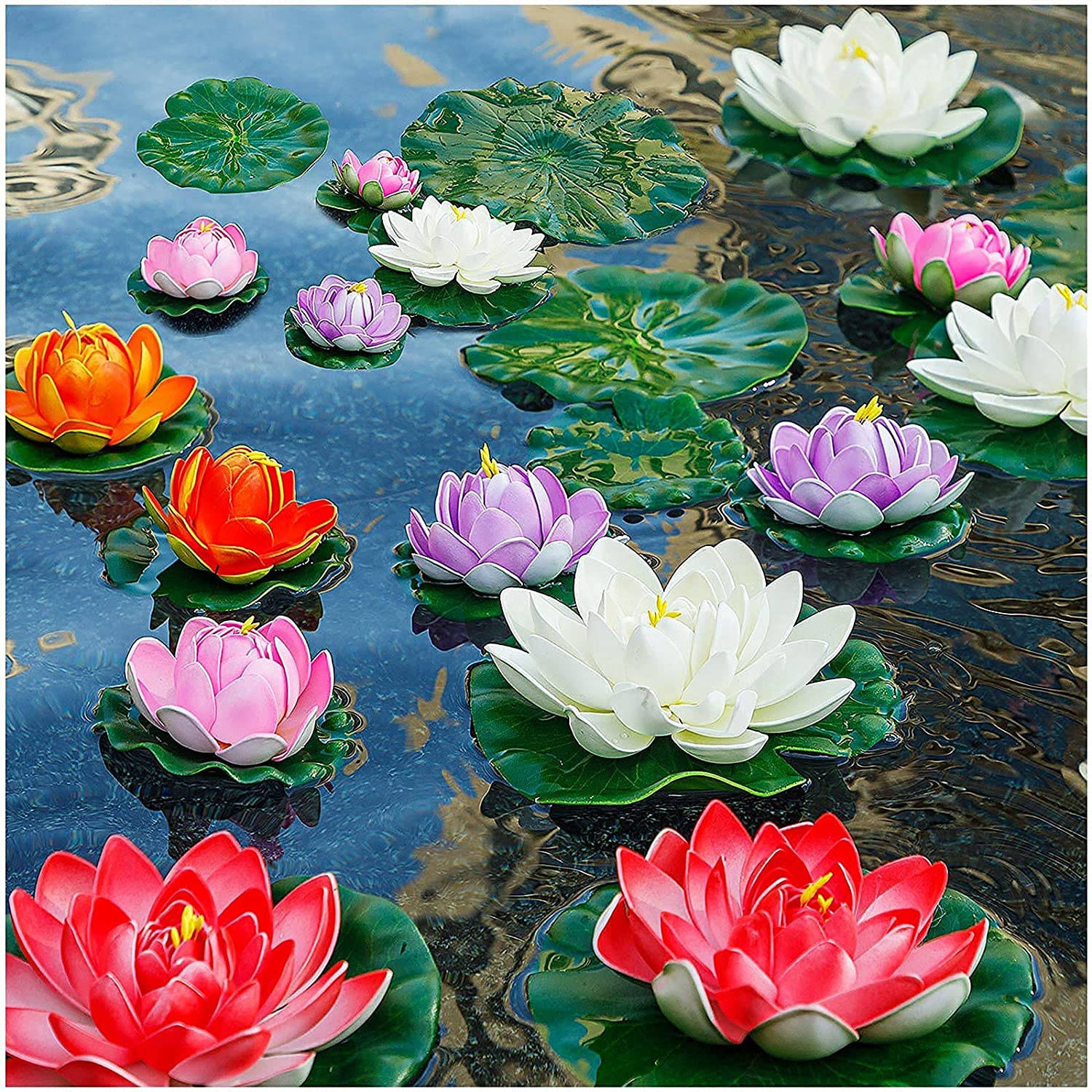 artificial foam water lilies, red pink purple, white, HD Desktop Wallpaper
