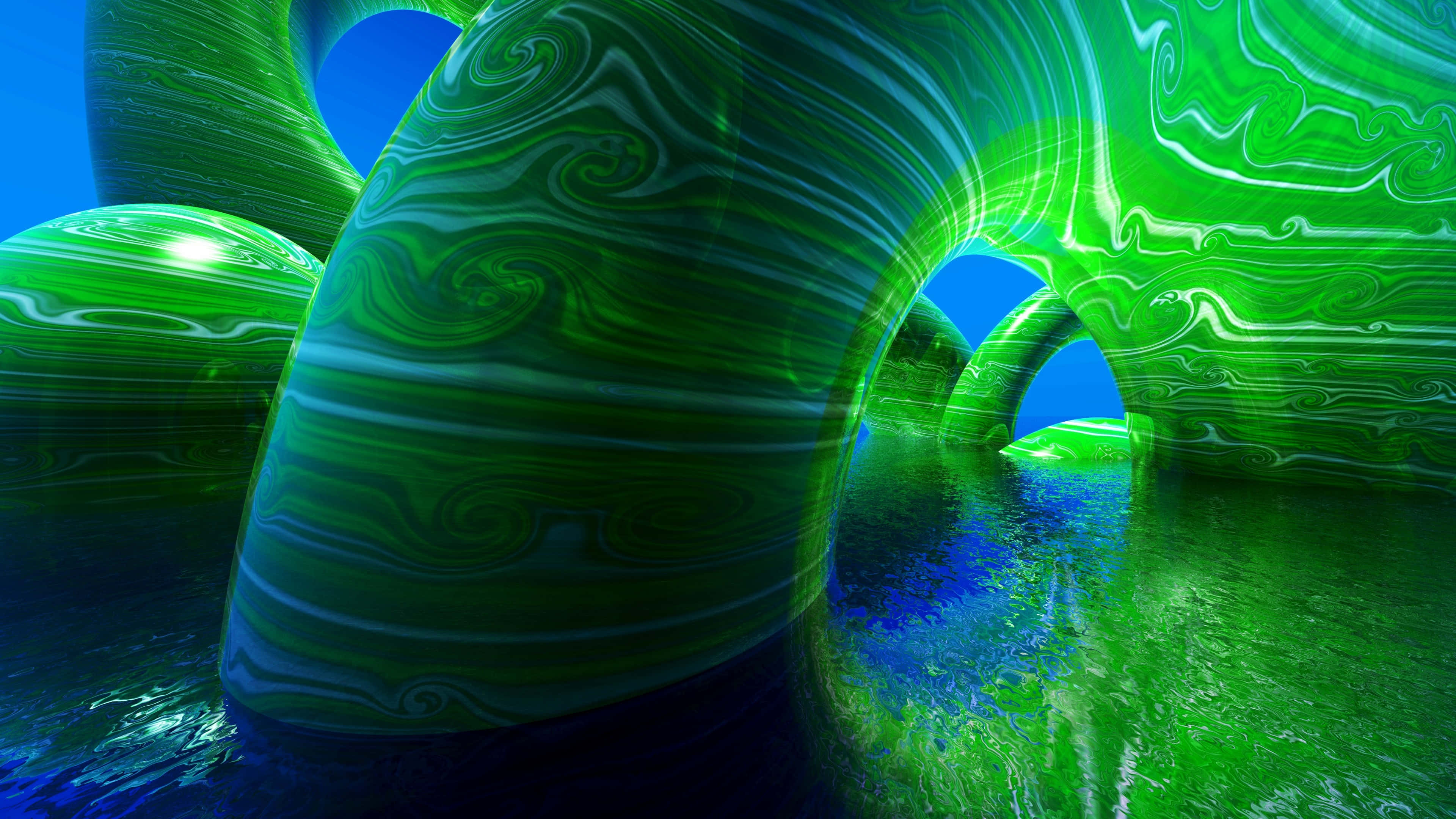 abstract aqua marble architecture, vibrant green, swirling organic structures, 4K Desktop Wallpaper