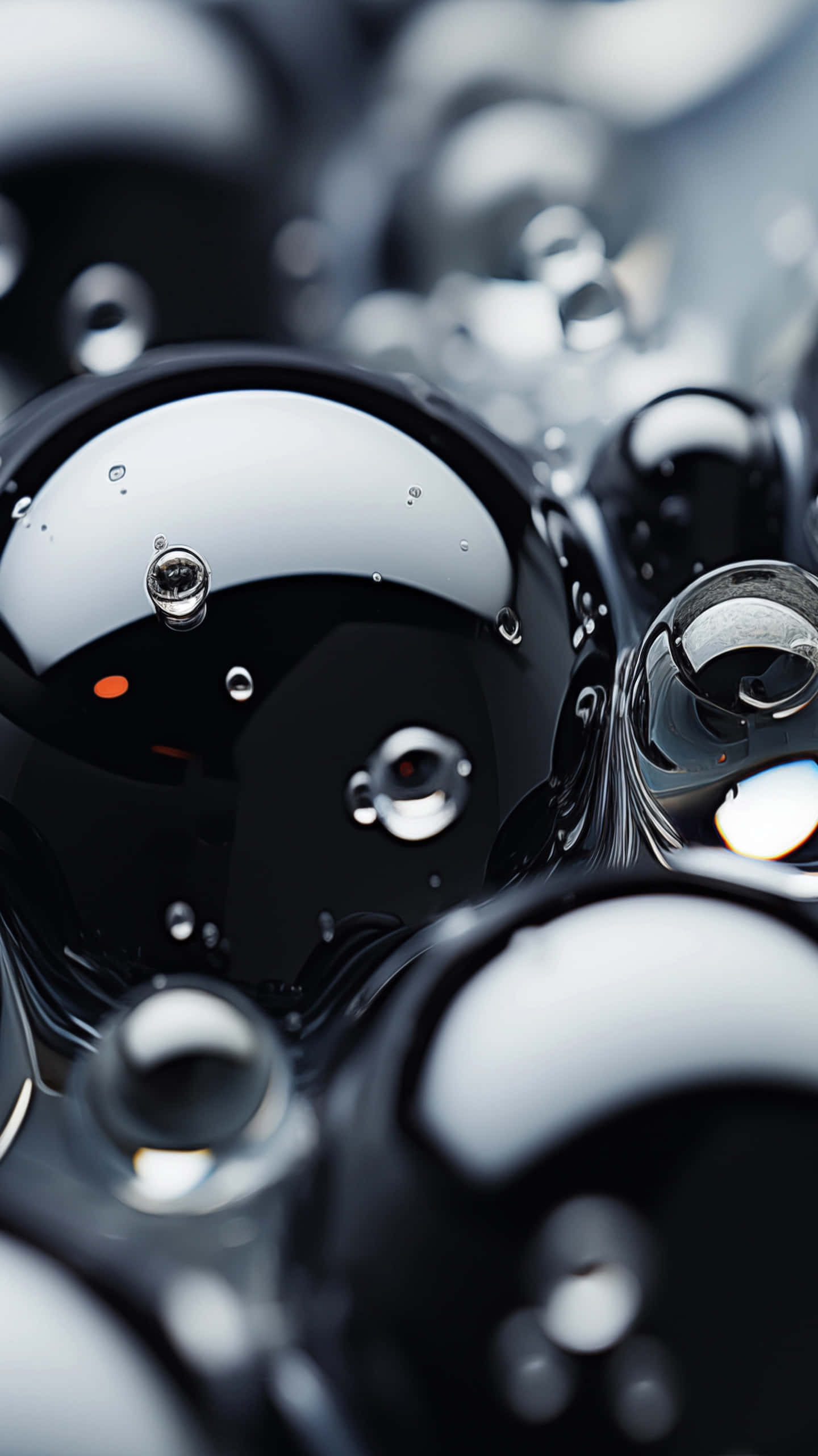 abstract water droplets reflections, glossy black bubbles, reflective surfaces, 2K Phone Wallpaper