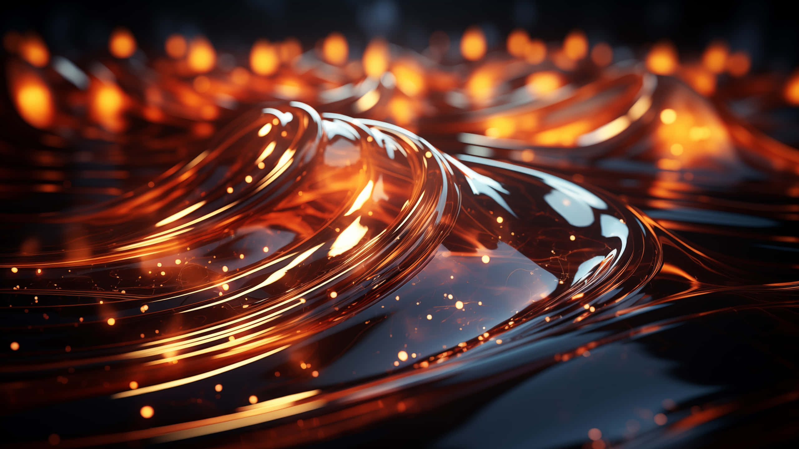 glowing amber liquid, ripples, embedded sparkles, 2K Desktop Wallpaper