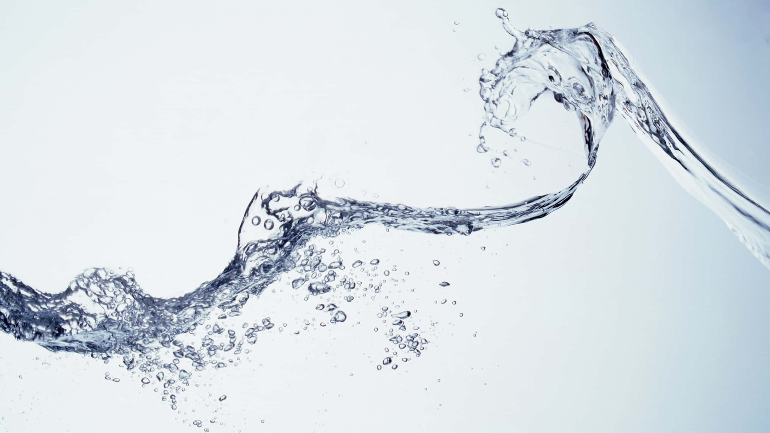 dynamic water splash, clear water, soft light blue gradient background, 2K Desktop Wallpaper