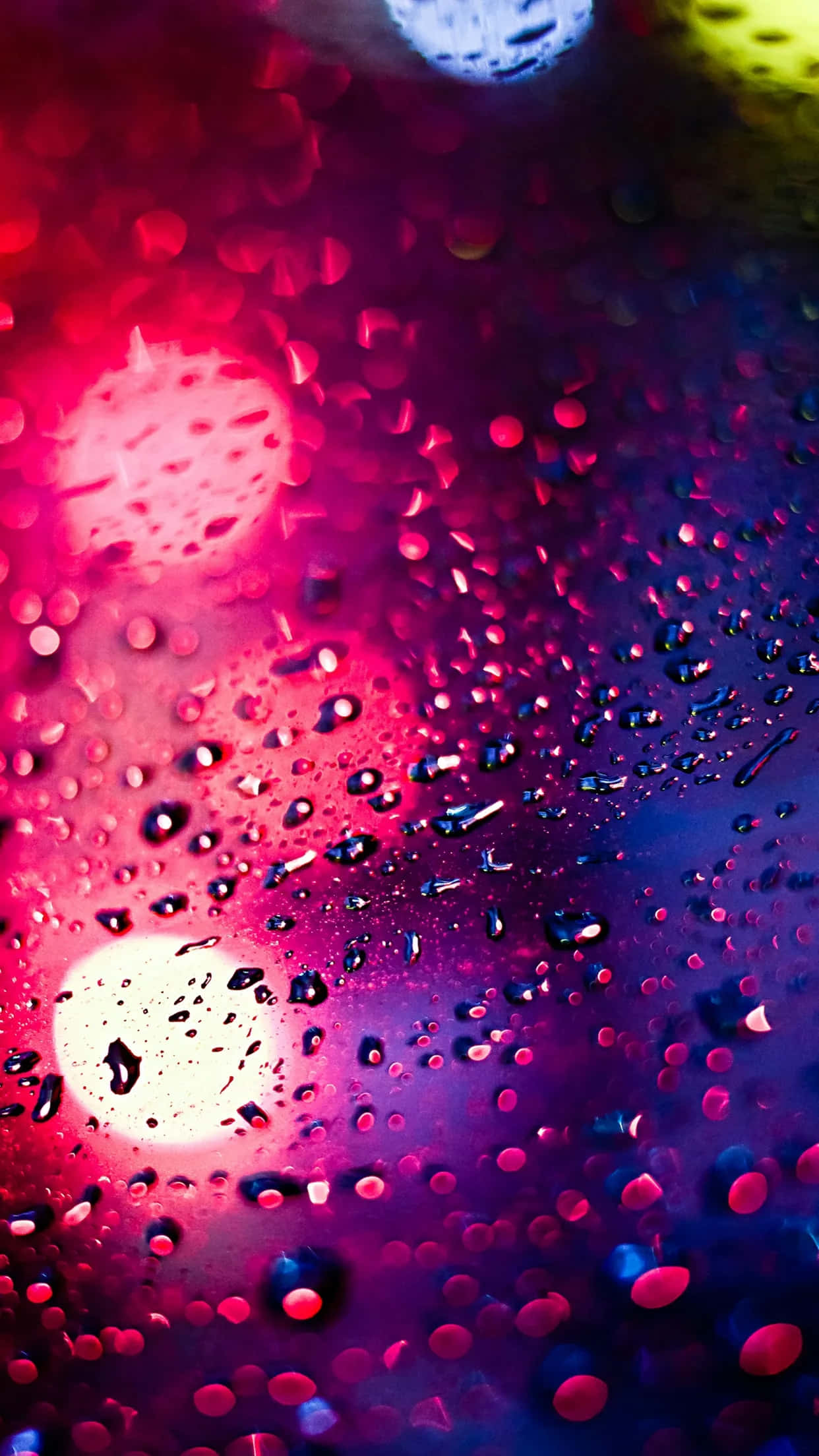 vibrant neon lights, glowing bokeh, wet glass surface, Full HD Phone Wallpaper