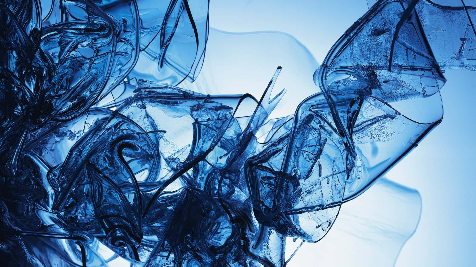 abstract blue ink water art, blue glass fragments, swirling, Full HD Desktop Wallpaper