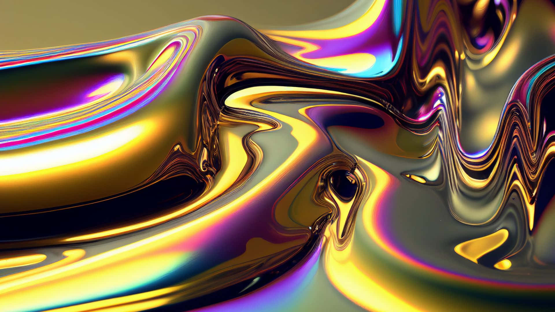 abstract liquid metallic waves, iridescent gold, purple, Full HD Desktop Wallpaper