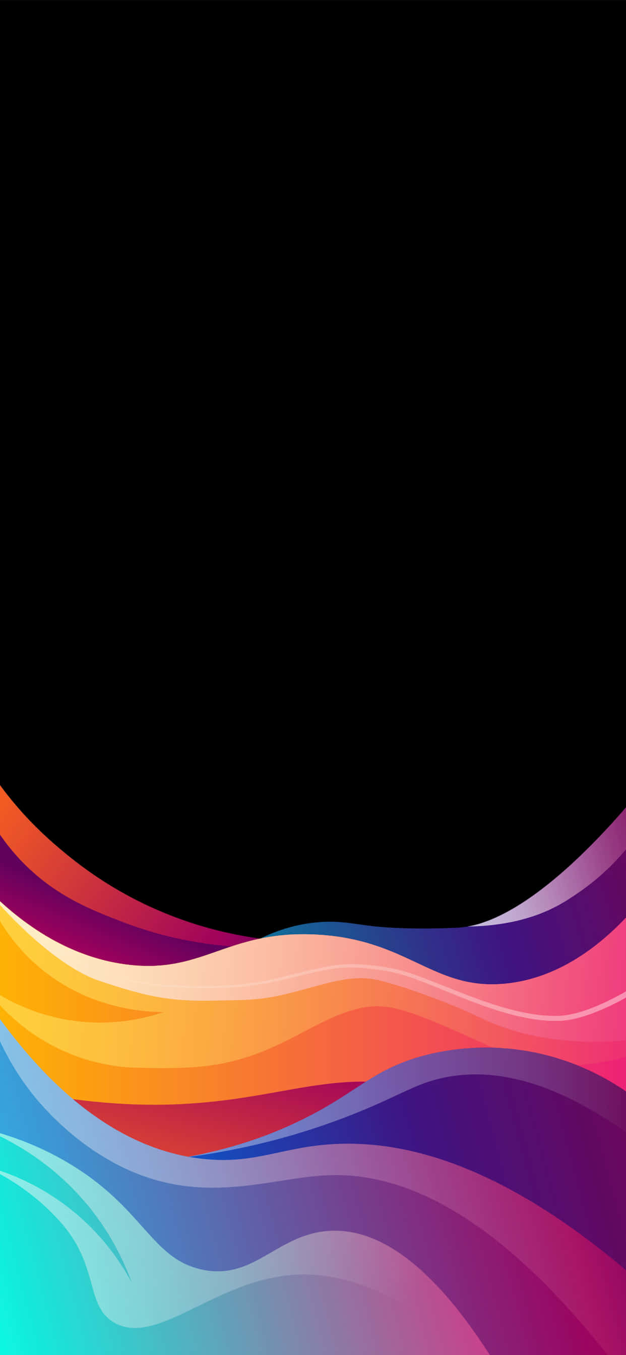 contemporary abstract waves, vibrant wavy rainbow colors, black background, 2K Phone Wallpaper