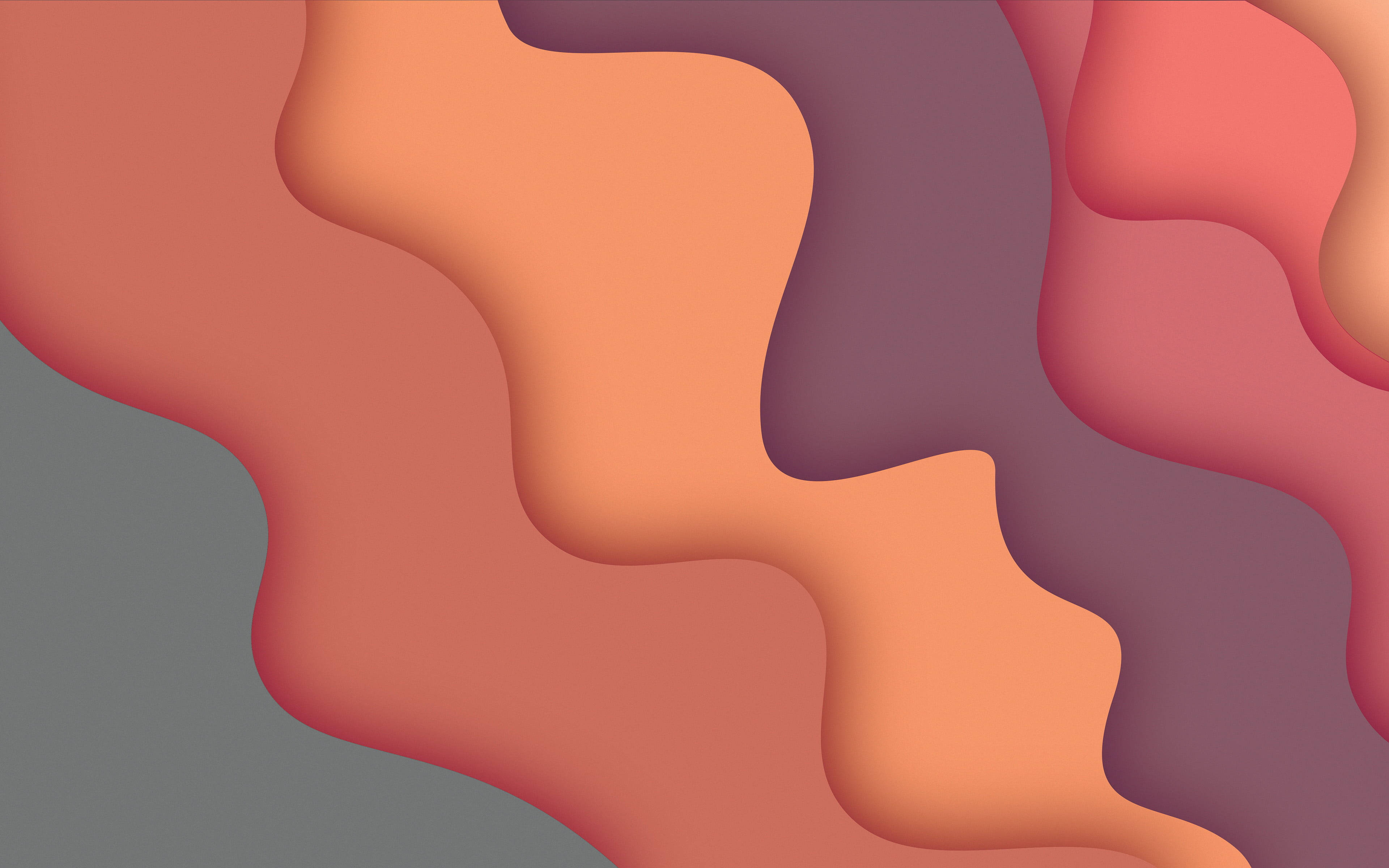 Abstract Waves Backdrop, warm coral, muted purple, 4K Desktop Wallpaper