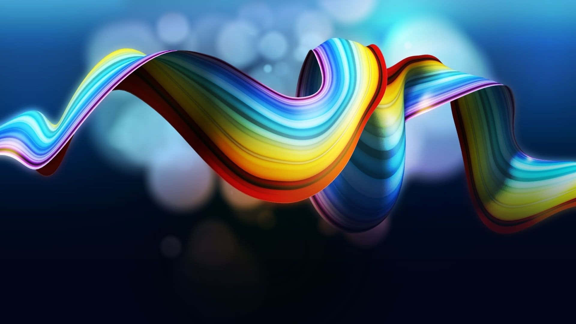 rainbow-colored ribbon, blurred blue background, glowing bokeh lights, Full HD Desktop Wallpaper