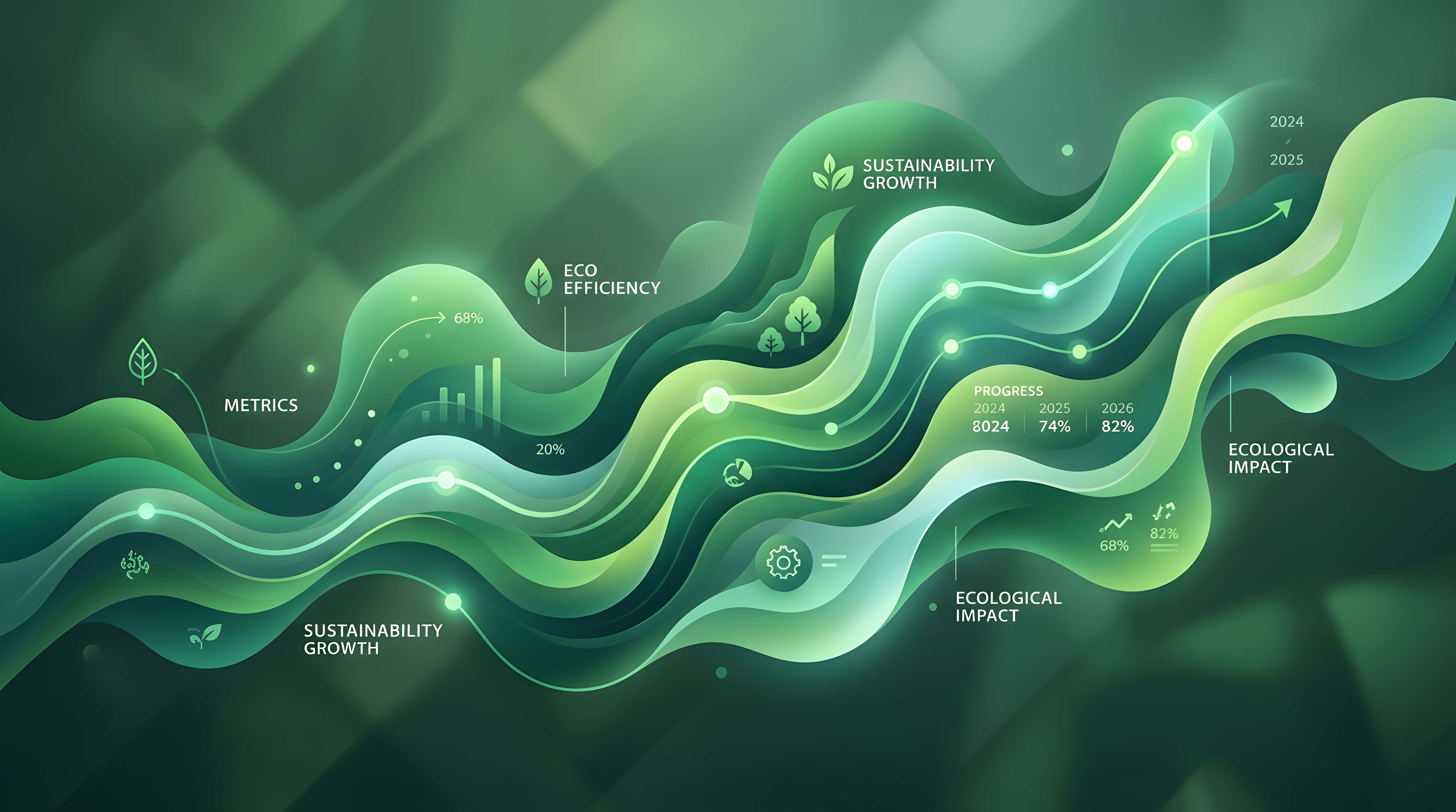abstract green waves, soft gradients, glowing nodes, 5K Desktop Wallpaper
