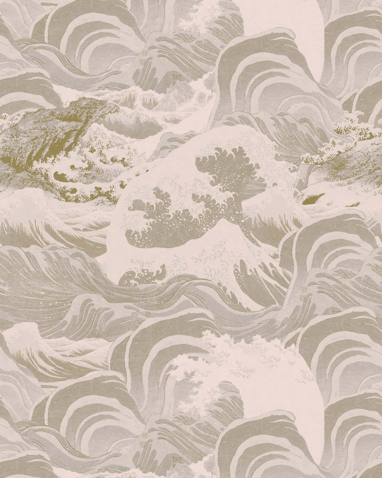 Impartial Abstract Sea Waves, monochromatic wave pattern, traditional Japanese woodblock art, HD Phone Wallpaper