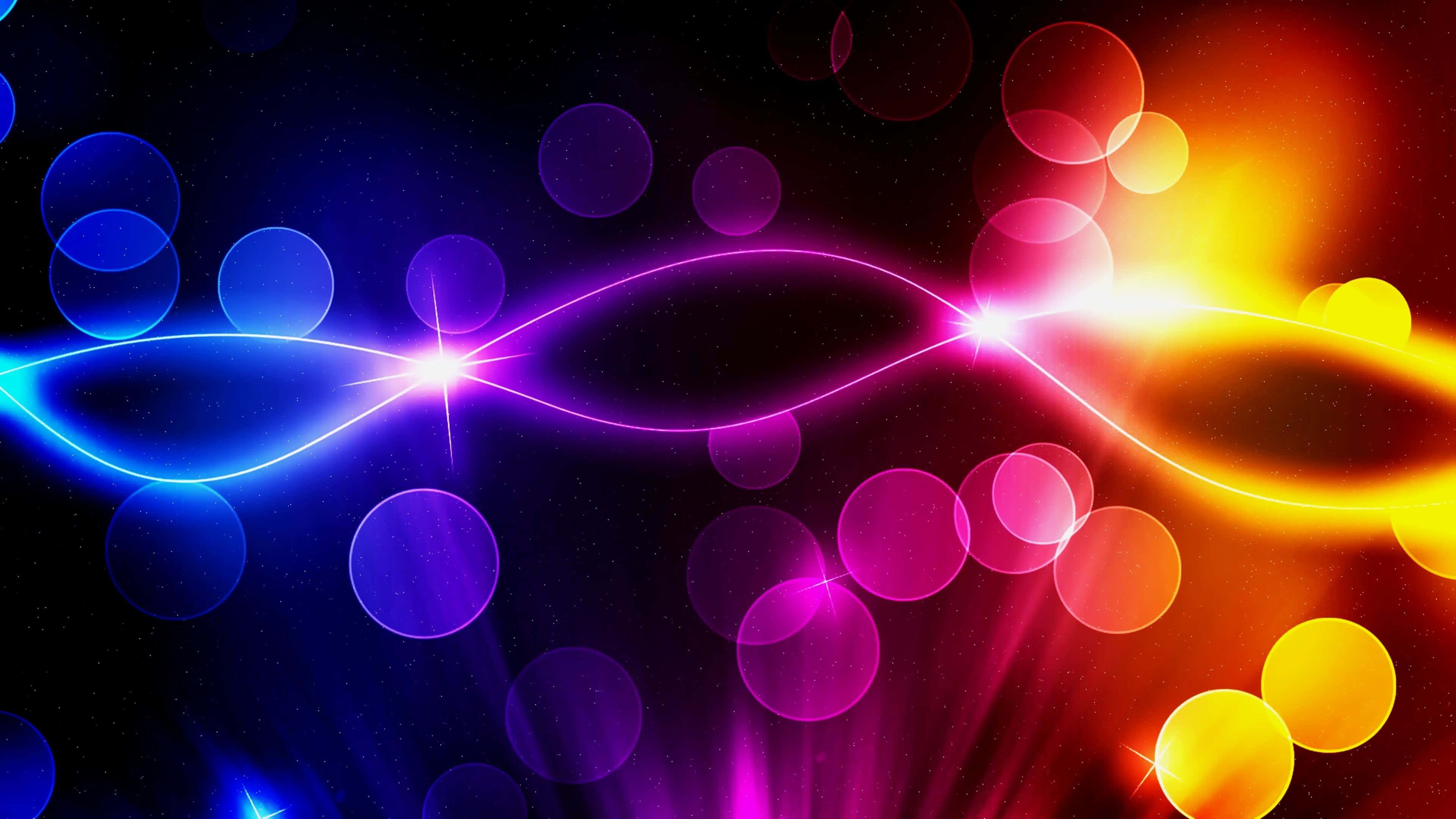 neon light trails, dark cosmic backdrop, glowing orbs, 4K Desktop Wallpaper